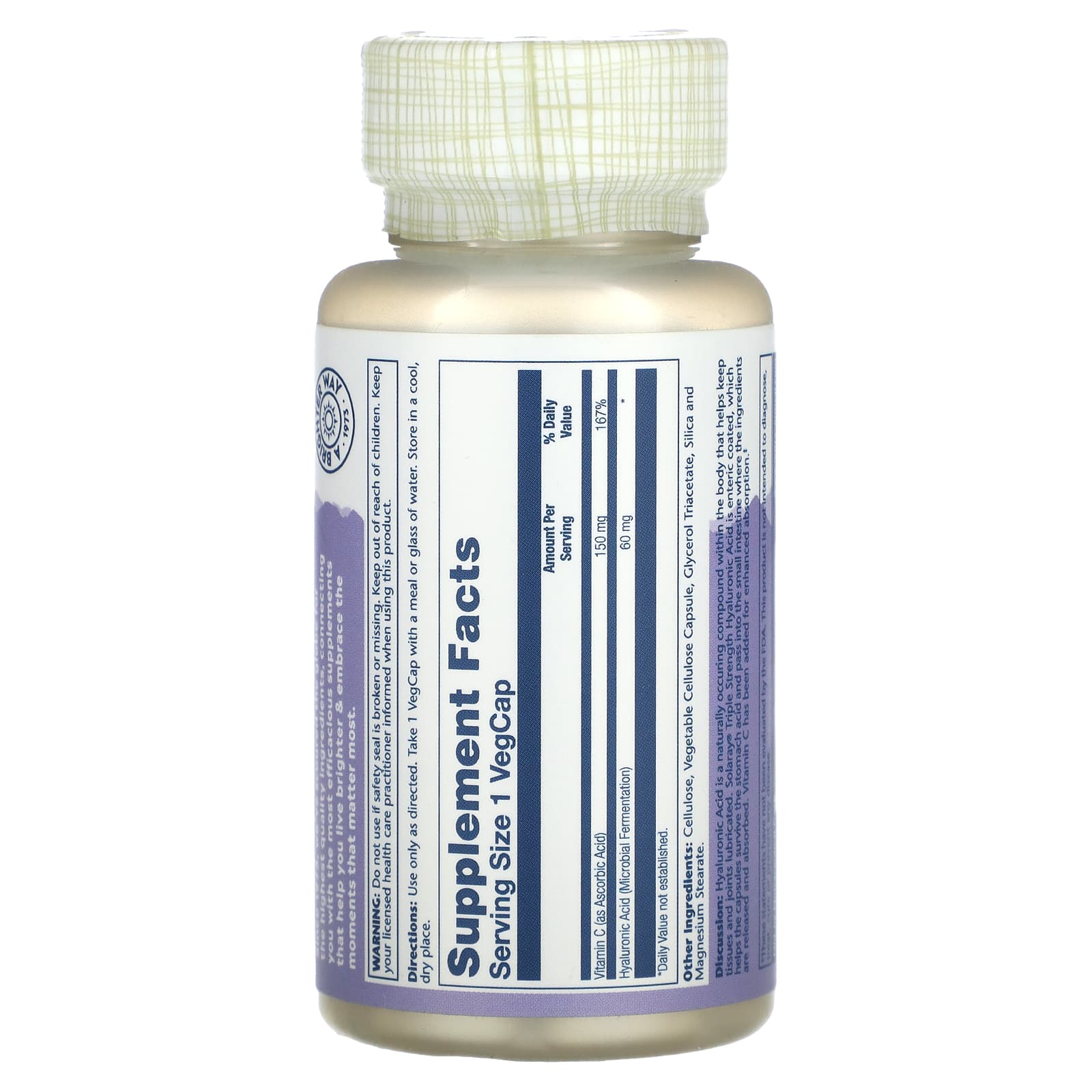 Solaray, Enteric-Coated Hyaluronic Acid, Triple Strength, 60 mg, 30 VegCaps - Image 2