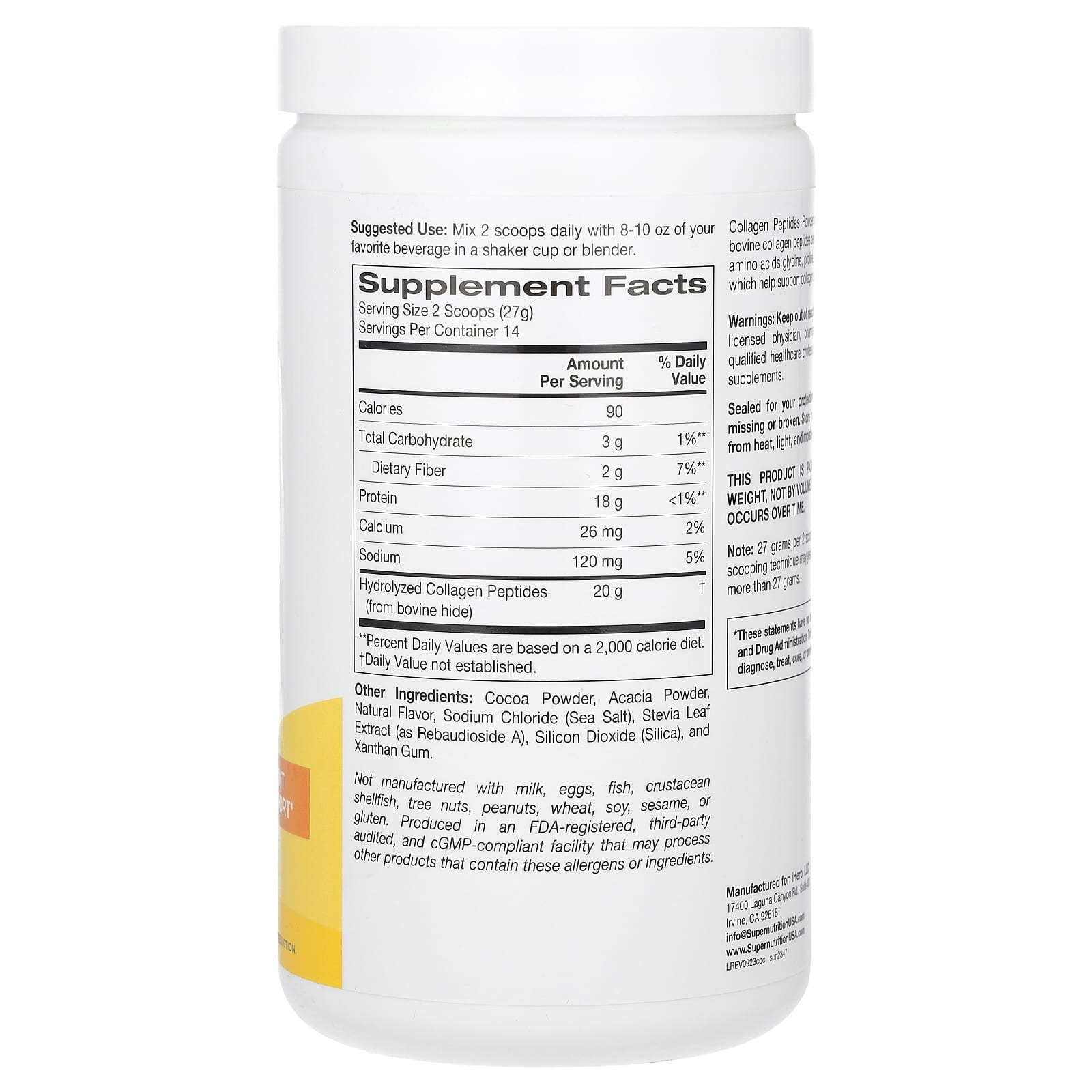 Super Nutrition Collagen Peptides Chocolate 378g - Boost Hair, Skin, Nails, Joints - Image 2
