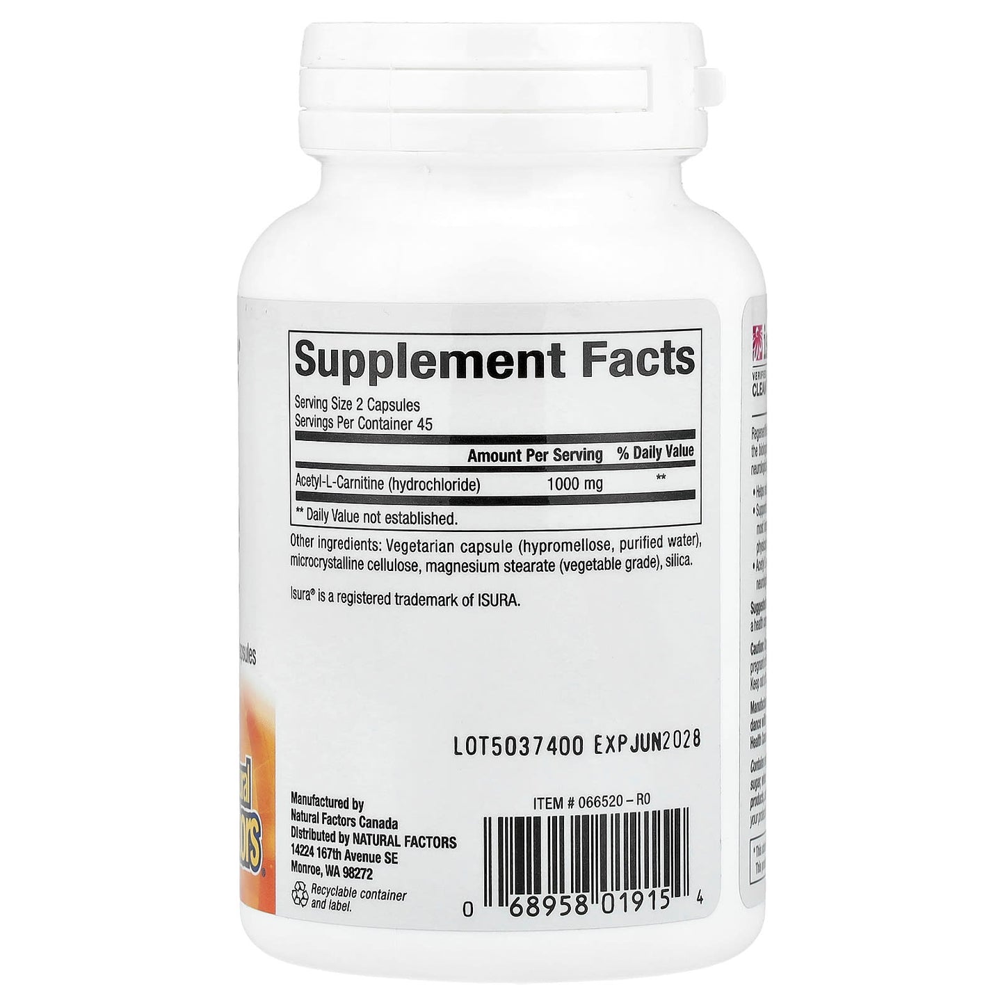 Natural Factors, RegenerLife®, Acetyl-LCarnitine, 90 Vegetarian Capsules (500 mg per Capsule) - Image 2