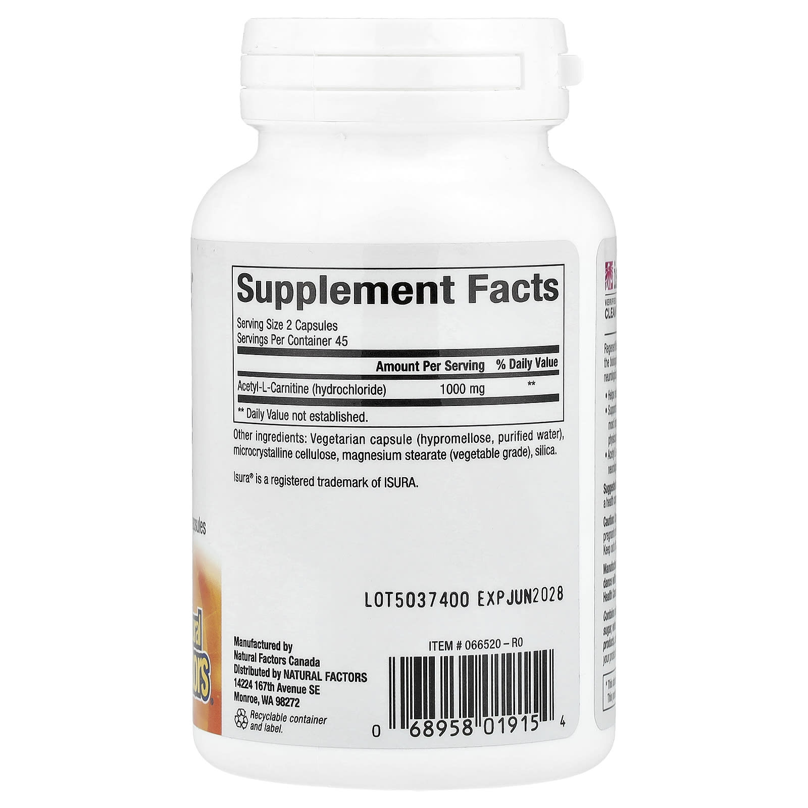 Natural Factors, RegenerLife®, Acetyl-LCarnitine, 90 Vegetarian Capsules (500 mg per Capsule) - Image 2