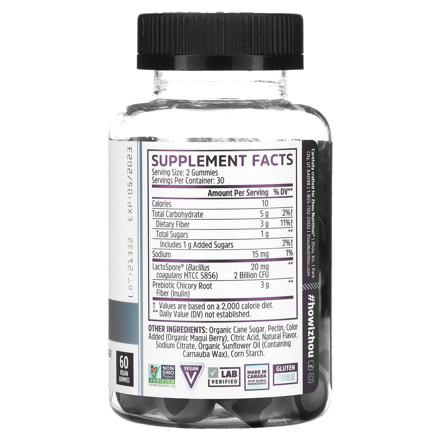 Zhou Nutrition, Gut Guru, Blue Raspberry, 60 Vegan Gummies - Image 2