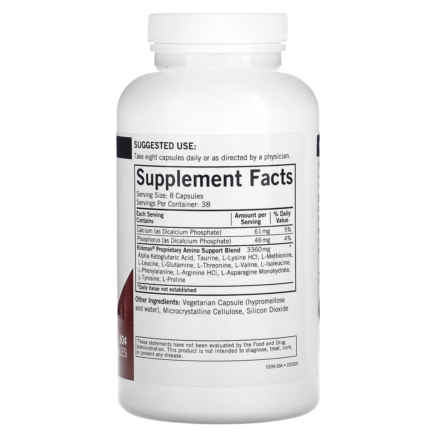 Kirkman Labs, Amino Support with Free Form Essential Amino Acids & AKG, 304 Capsules - Image 2