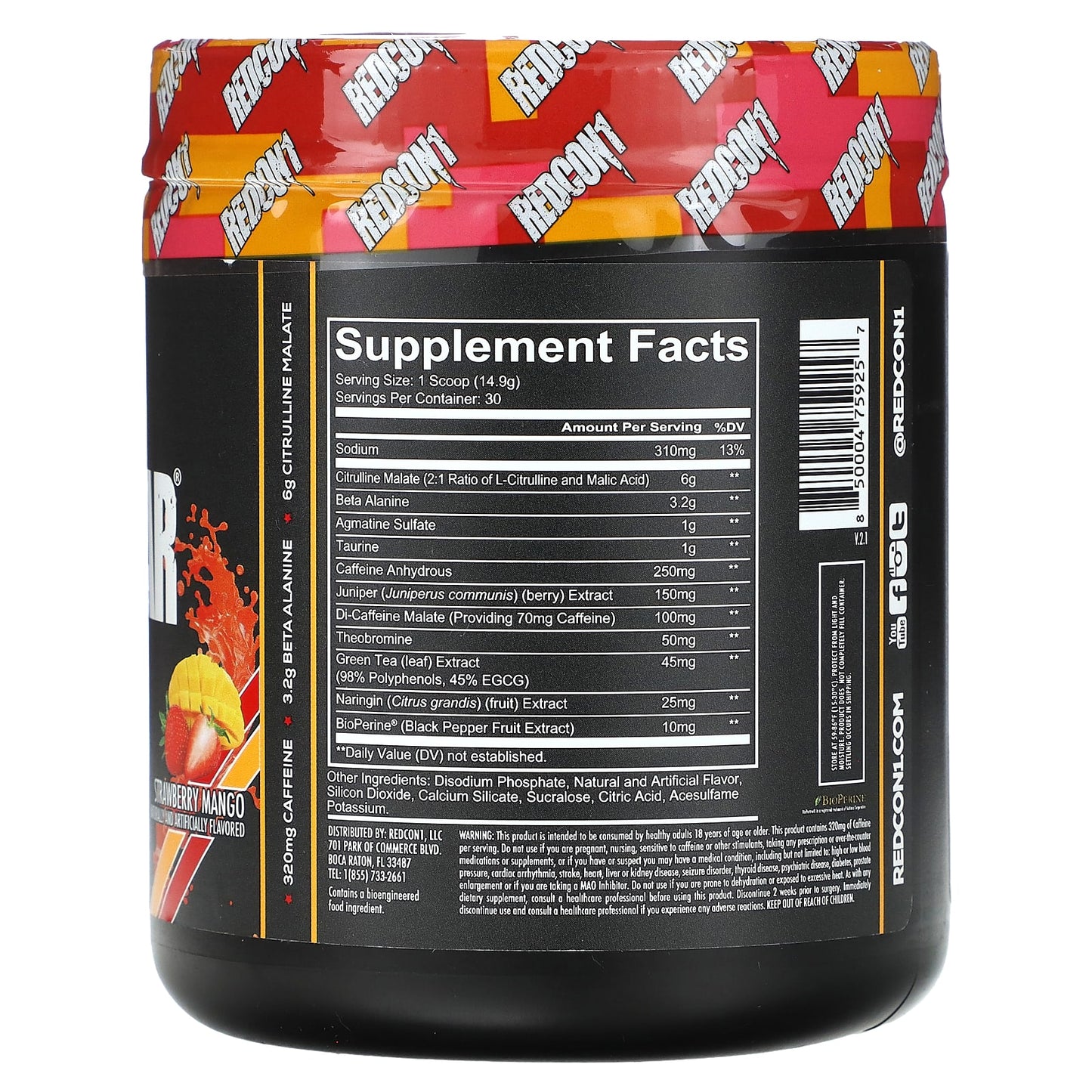 Redcon1, Total War, Preworkout, Strawberry Mango, 15.77 oz (447 g) - Image 2