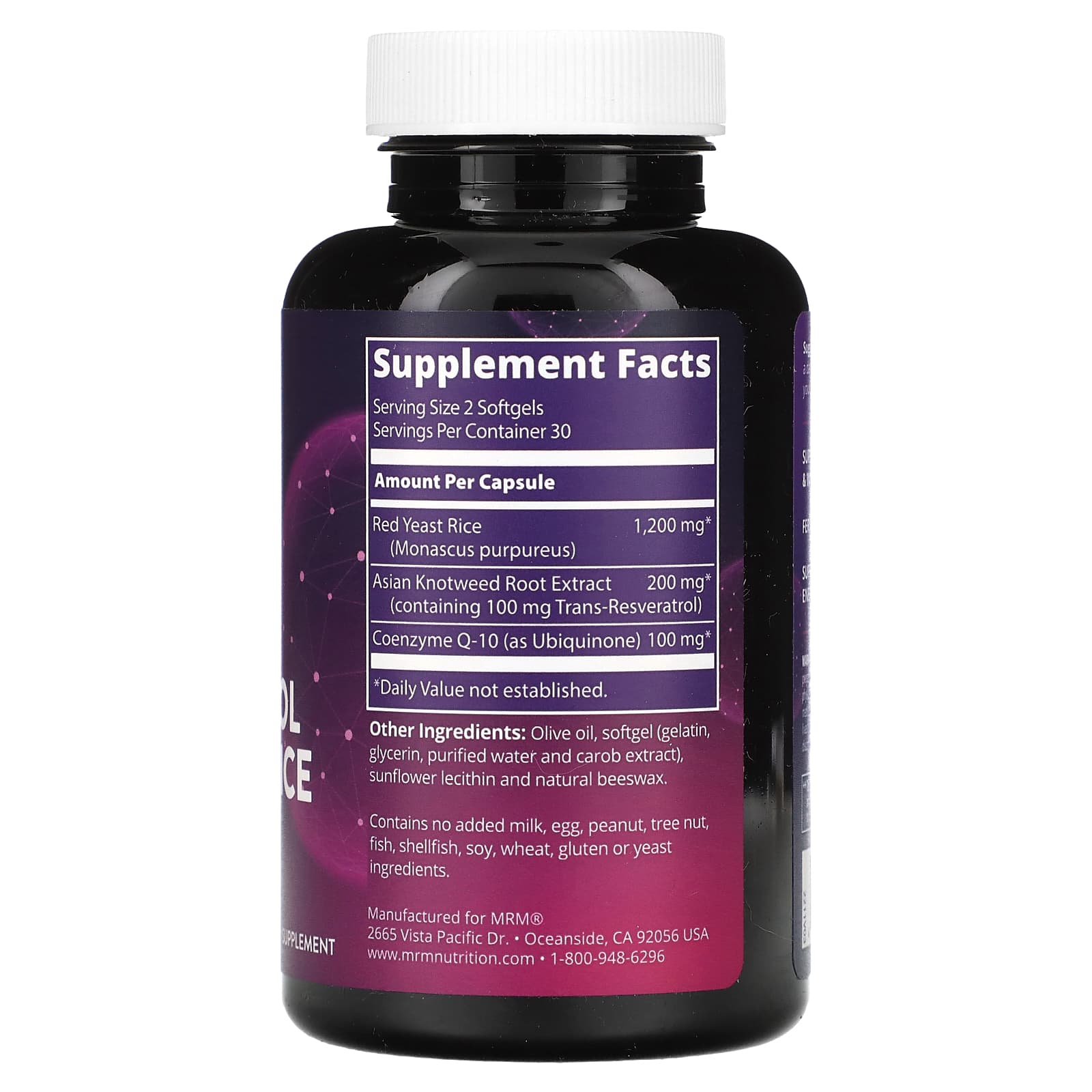 MRM Nutrition, CoQ-10 Resveratrol Red Yeast Rice, 60 Softgels - Image 2