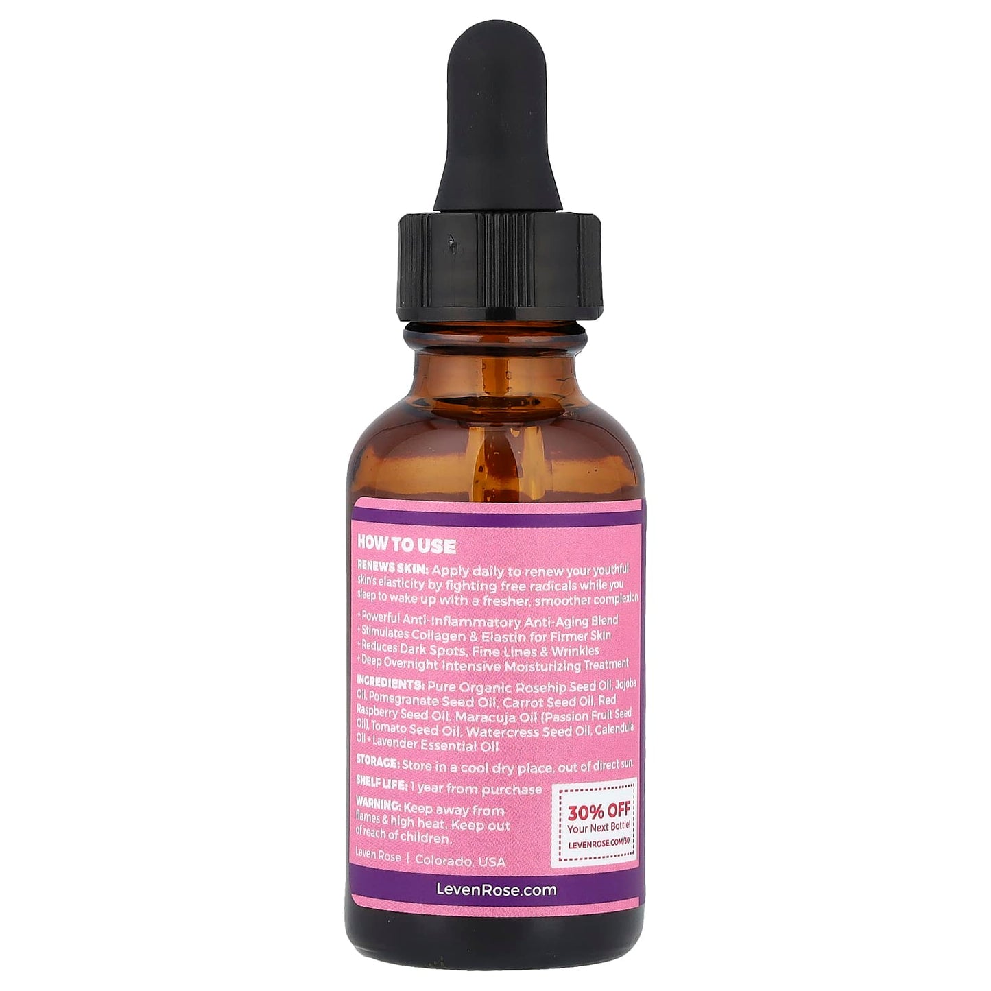 Leven Rose, Rosehip Night Serum, 1 fl oz (30 ml) - Image 2