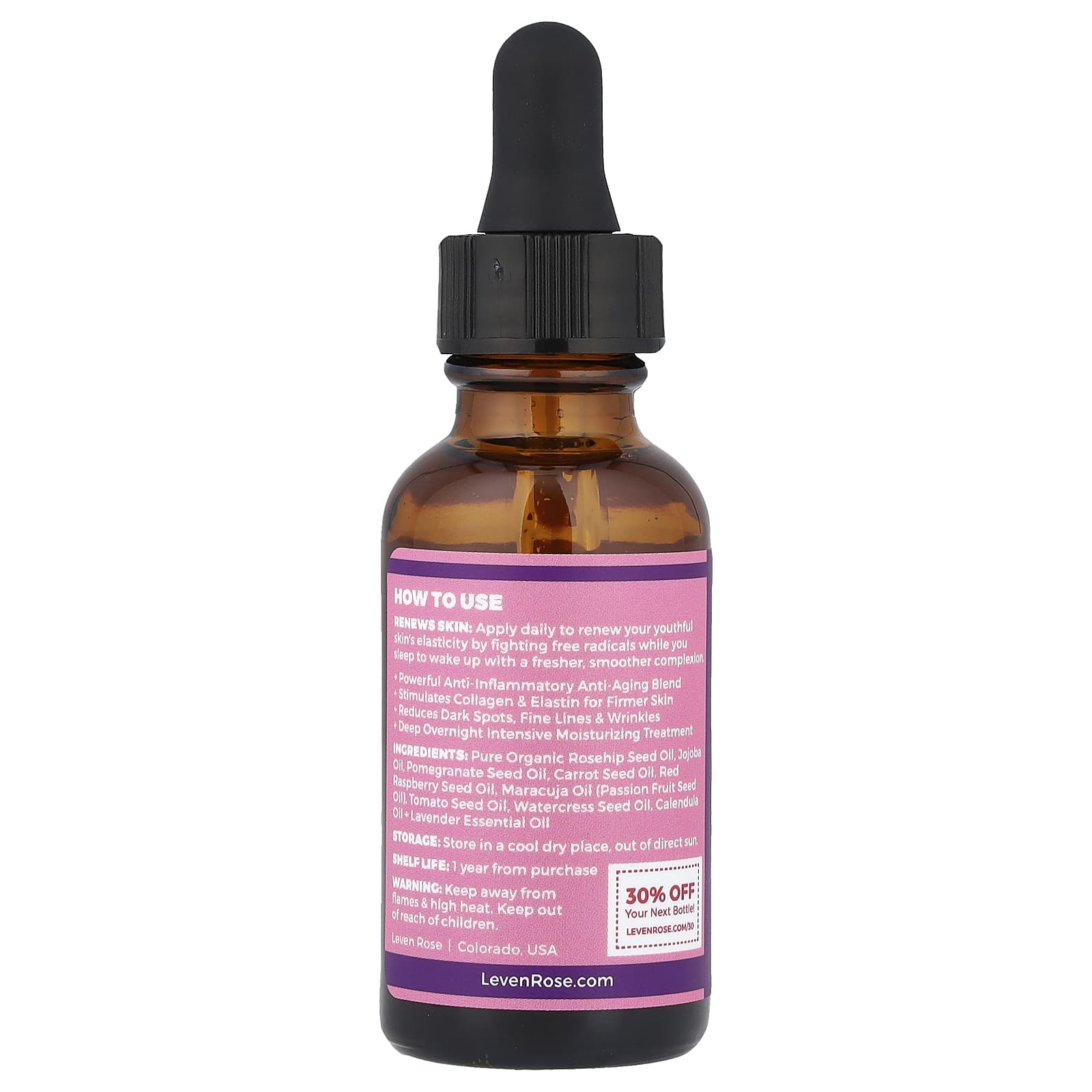 Leven Rose, Rosehip Night Serum, 1 fl oz (30 ml) - Image 2