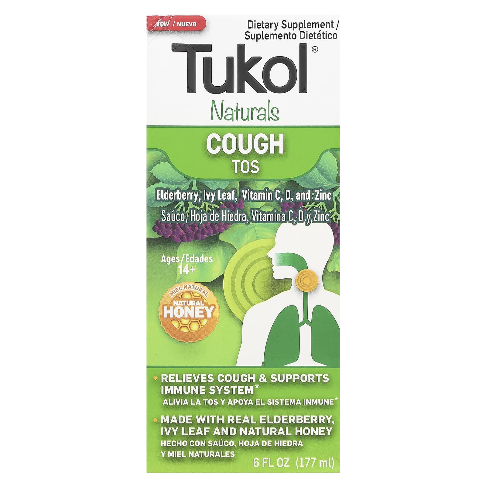 Tukol, Naturals, Cough, Ages 14+, Natural Honey, 6 fl oz (177 ml) - Image 1