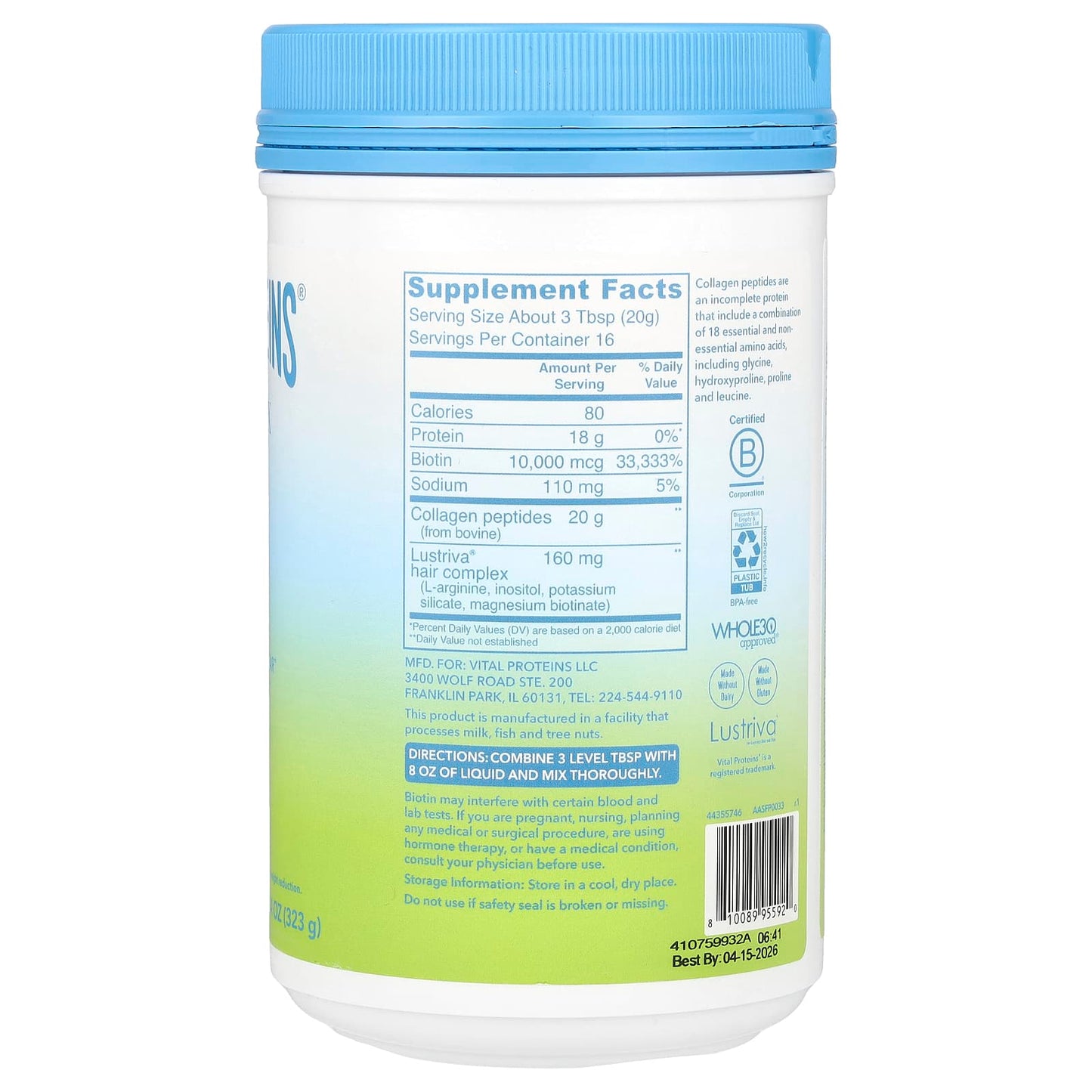 Vital Proteins, Hair Complex, Unflavored , 11.4 oz (323 g) - Image 2