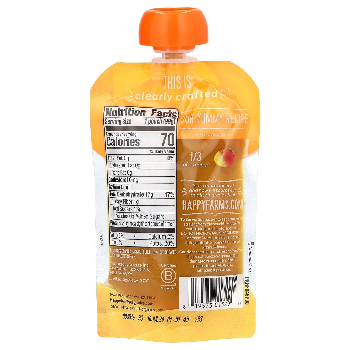 Happy Family Organics Stage 1 Organic Baby Food - Mango 3.5oz - Image 2