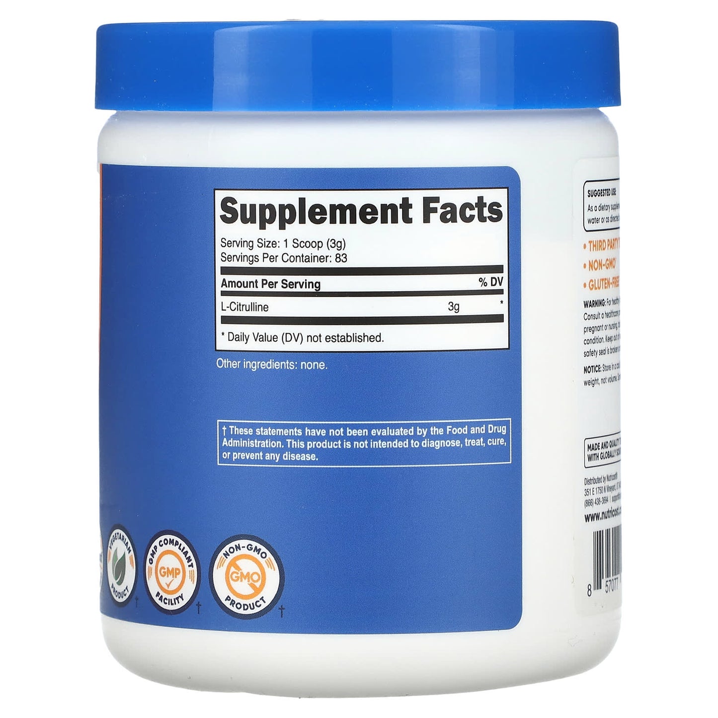 Nutricost, L-Citrulline, Unflavored, 8.8 oz (250 g) - Image 2