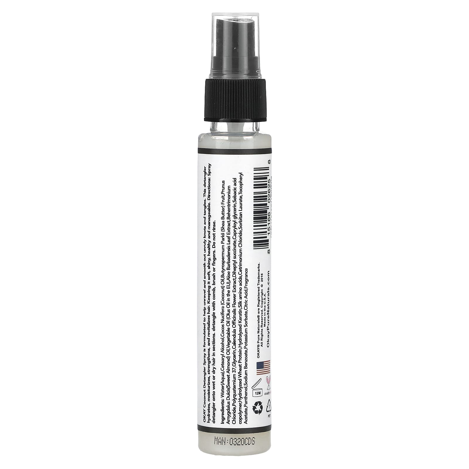 Okay Pure Naturals, Coconut Detangler Spray, 2 fl oz (59 ml) - Image 2