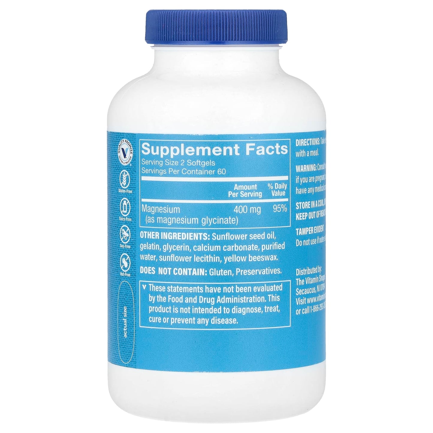 The Vitamin Shoppe, Magnesium Glycinate, 120 Softgel (200 mg per Softgel)