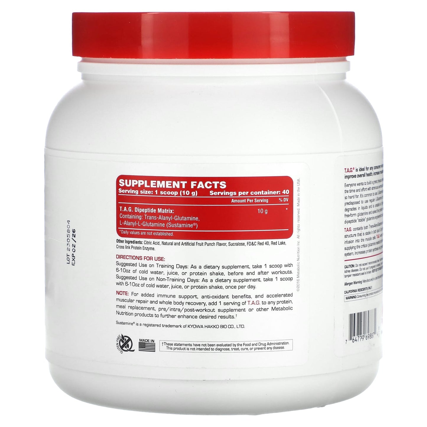 Metabolic Nutrition, T.A.G., Fruit Punch, 400 g - Image 2