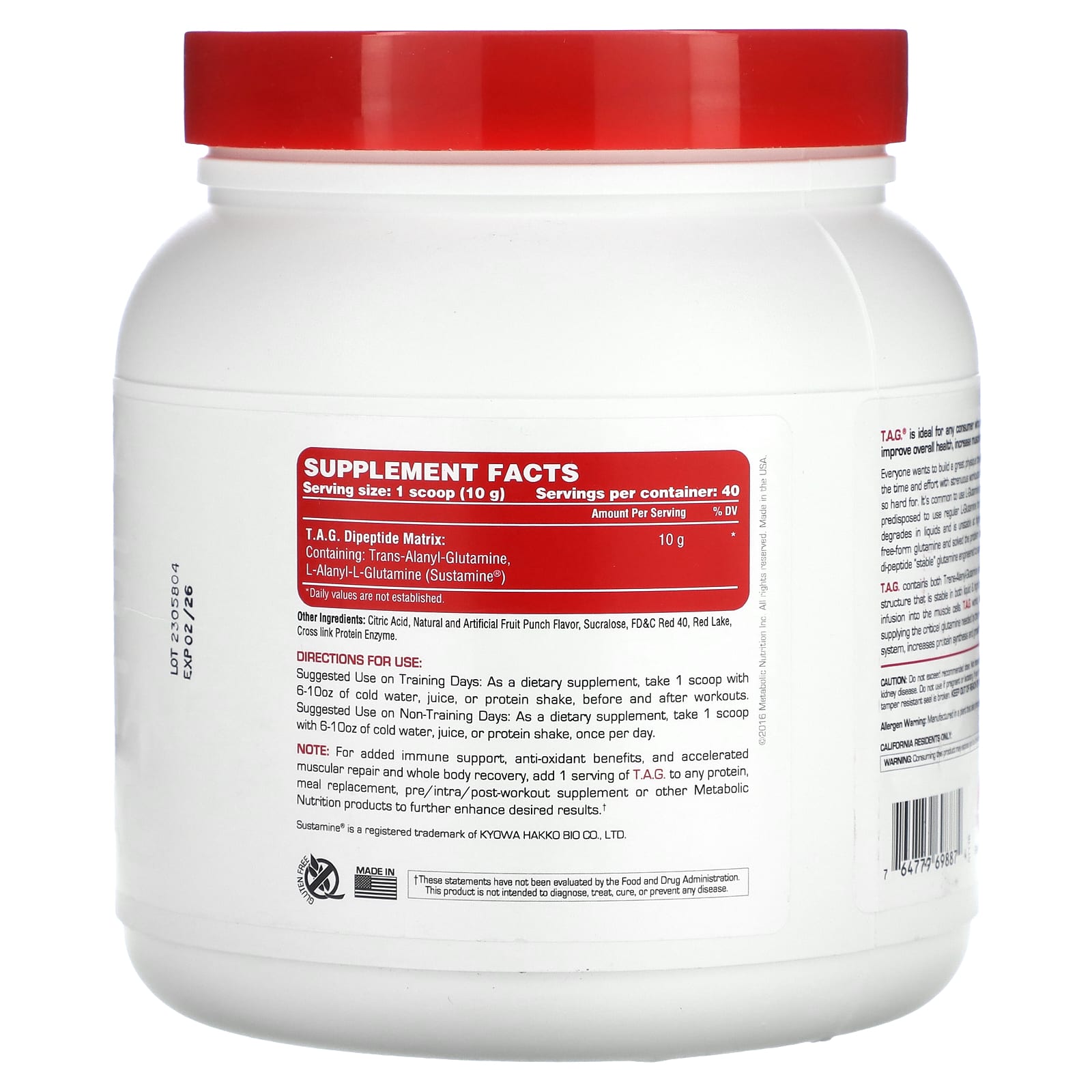 Metabolic Nutrition, T.A.G., Fruit Punch, 400 g - Image 2