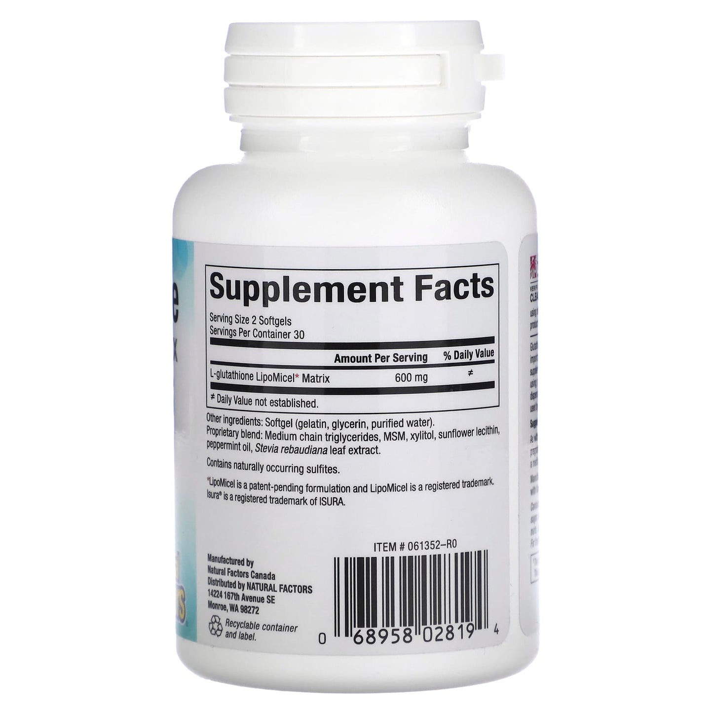 Natural Factors, Glutathione LipoMicel Matrix, 300 mg, 60 Softgels - Image 2