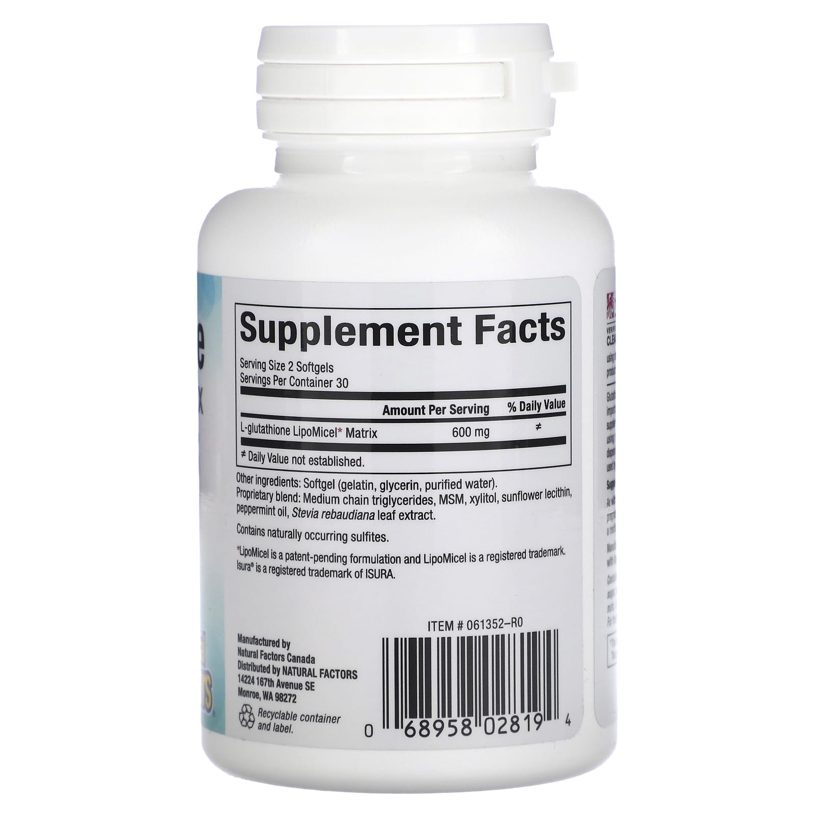 Natural Factors, Glutathione LipoMicel Matrix, 300 mg, 60 Softgels - Image 2
