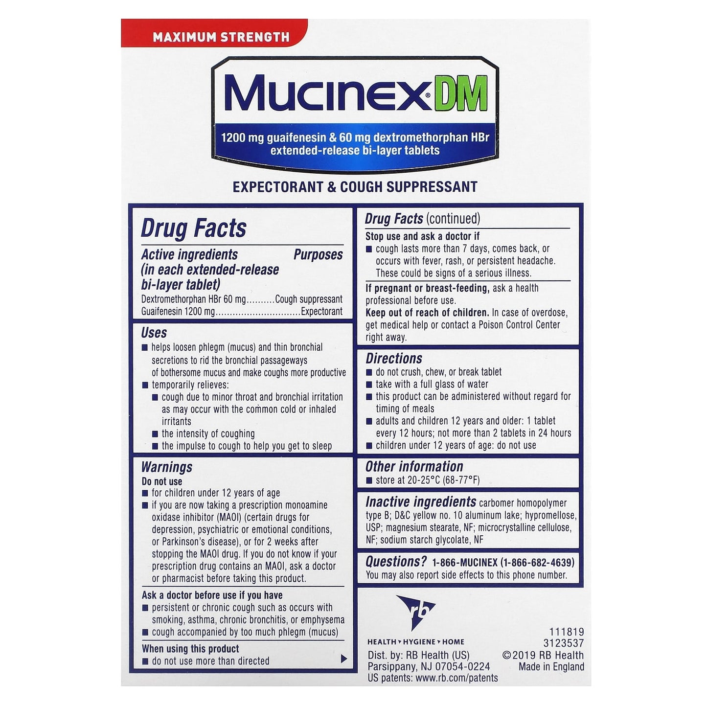 Mucinex, DM, Maximum Strength, 14 Extended-Release Bi-Layer Tablets - Image 2