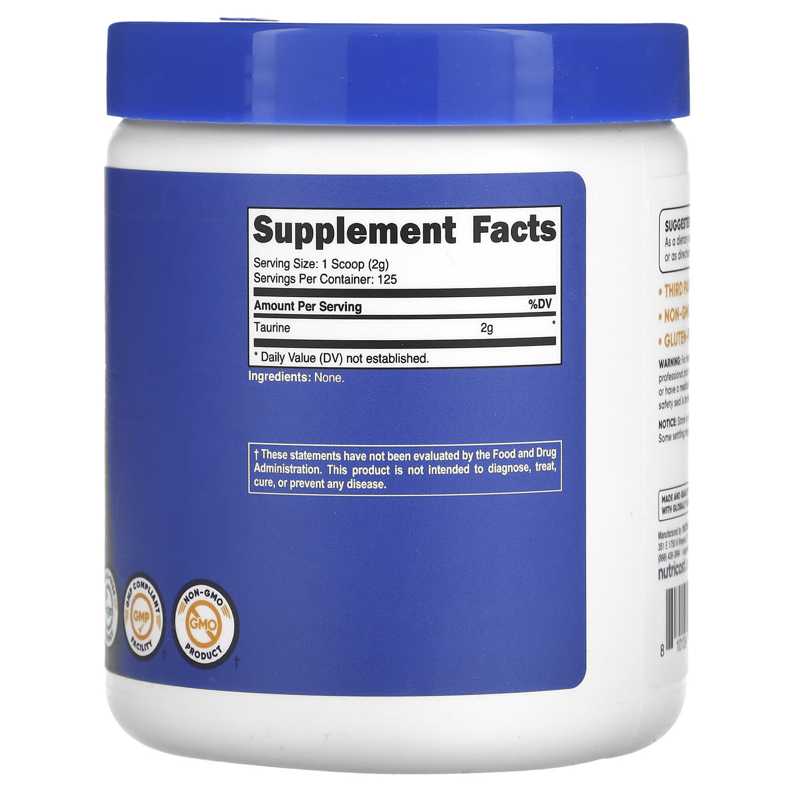 Nutricost, Taurine, Unflavored, 8.9 oz (250 g) - Image 2