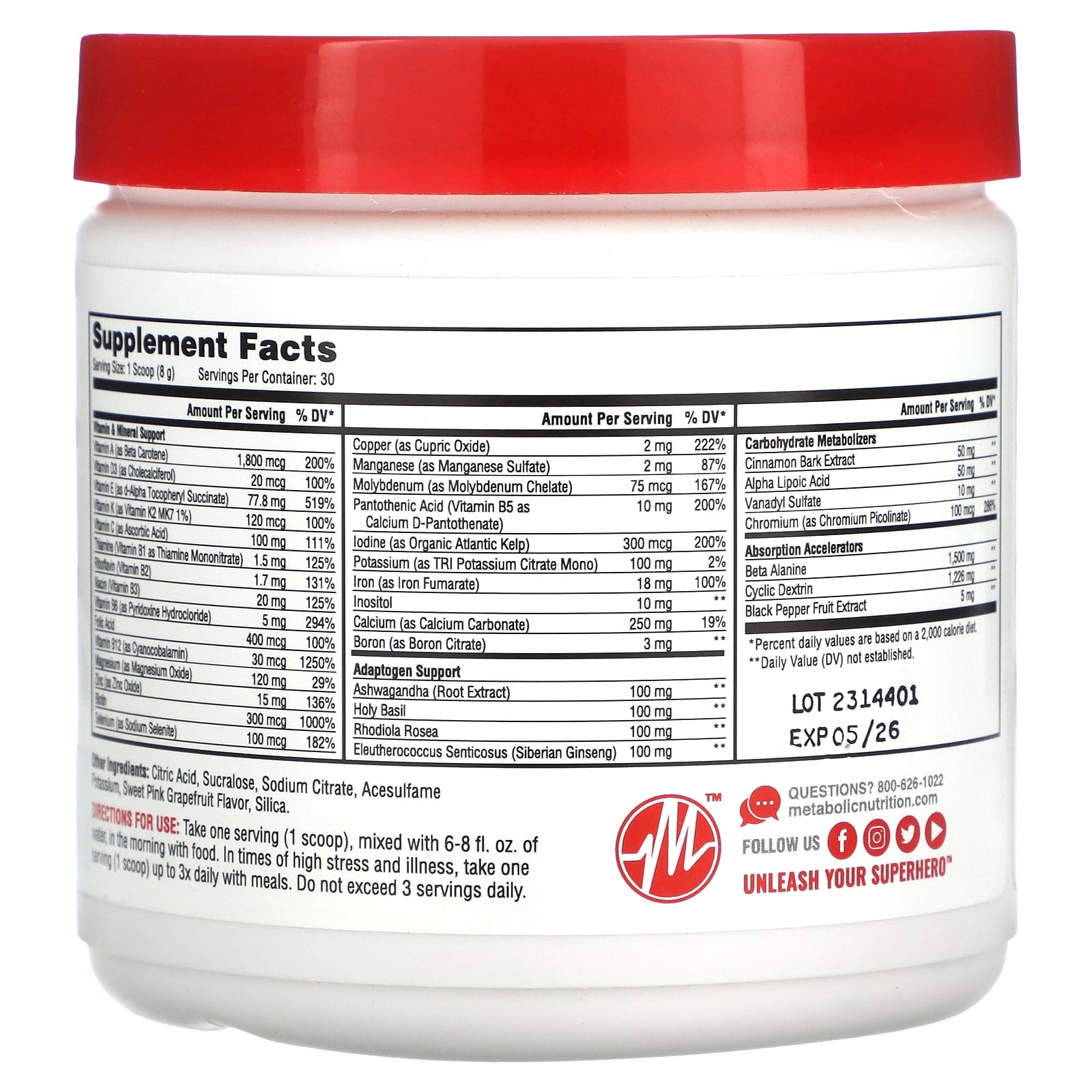 Metabolic Nutrition, VitaGen, Sweet Pink Grapefruit, 8.47 oz (240 g) - Image 2