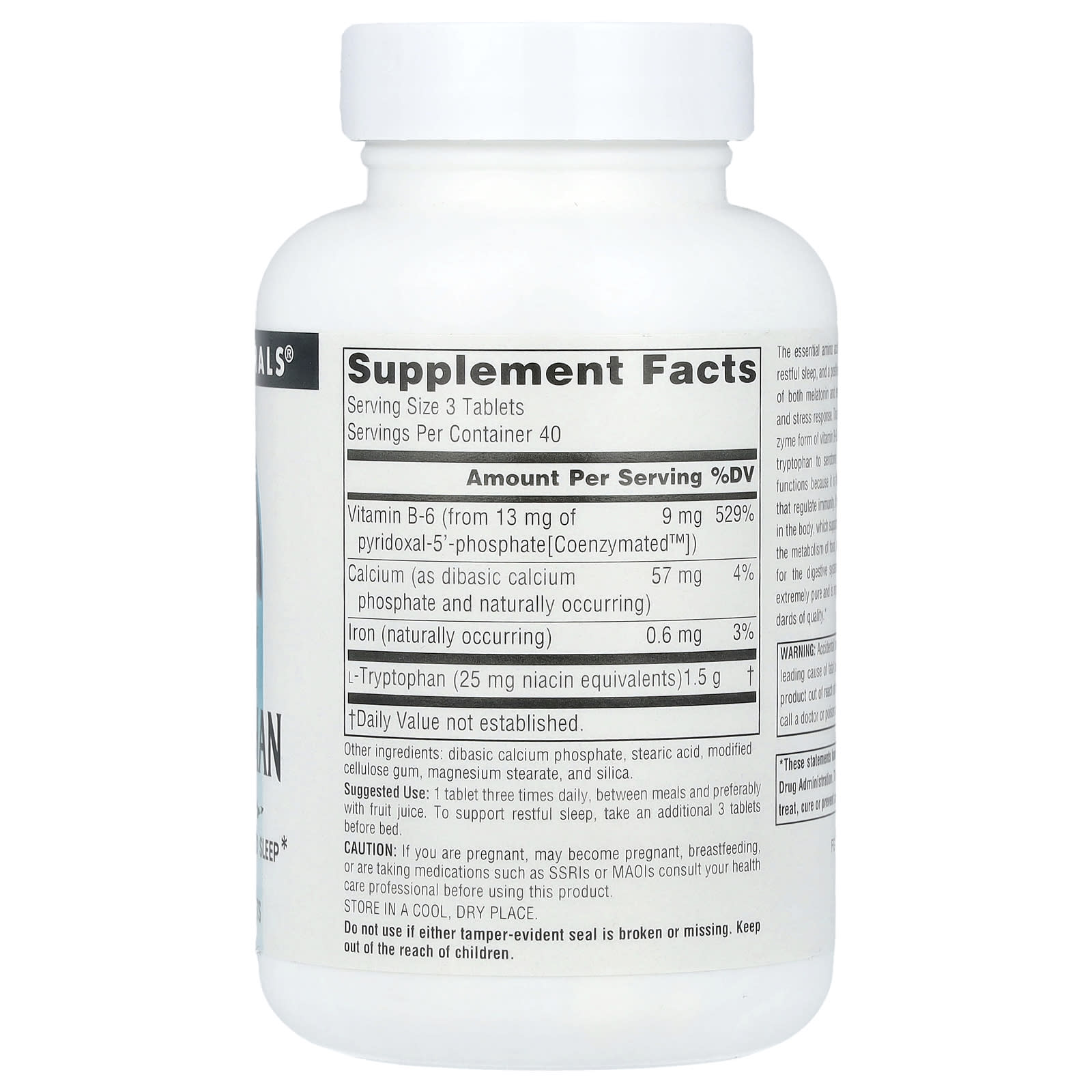 Source Naturals, L-Tryptophan With Coenzyme B-6, 120 Tablets - Image 2