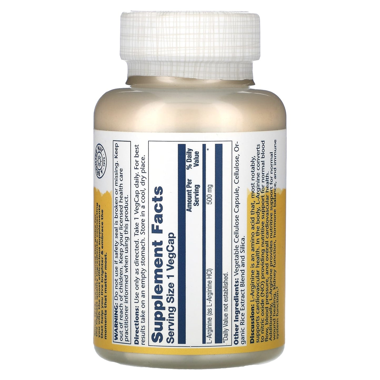 Solaray, L-Arginine , 500 mg, 100 VegCaps - Image 2