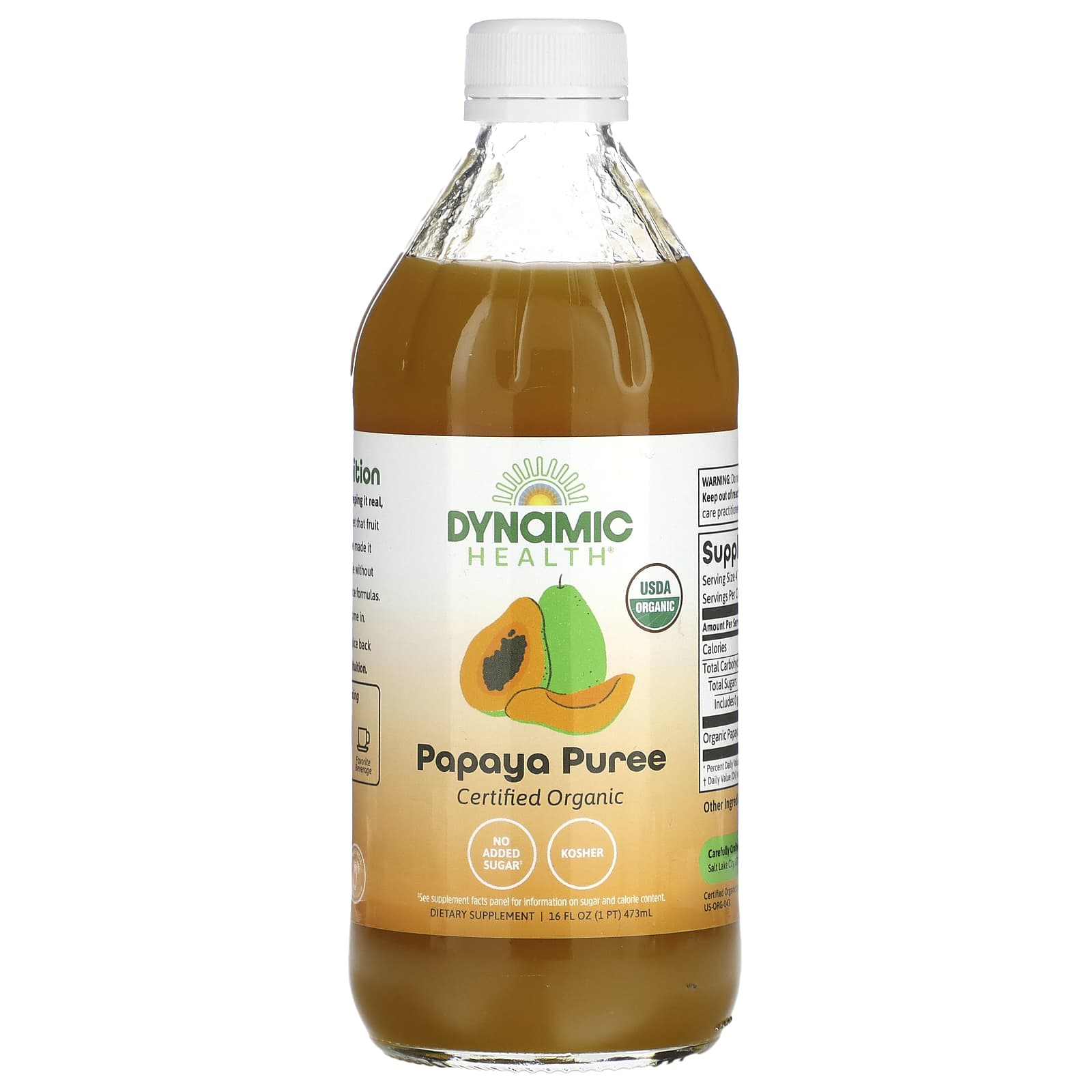 USDA Organic Papaya Puree 473ml Concentrate by Dynamic Health - Image 1