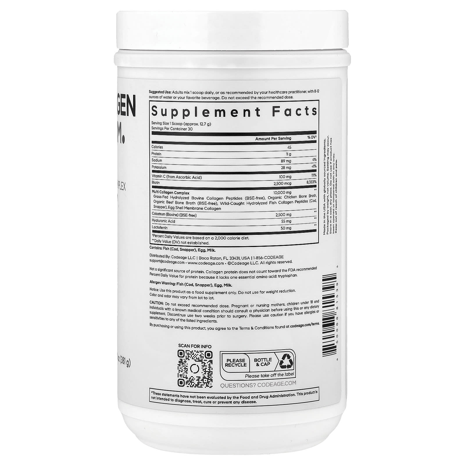 Codeage Platinum Multi Collagen Colostrum Powder Supplement - Image 2
