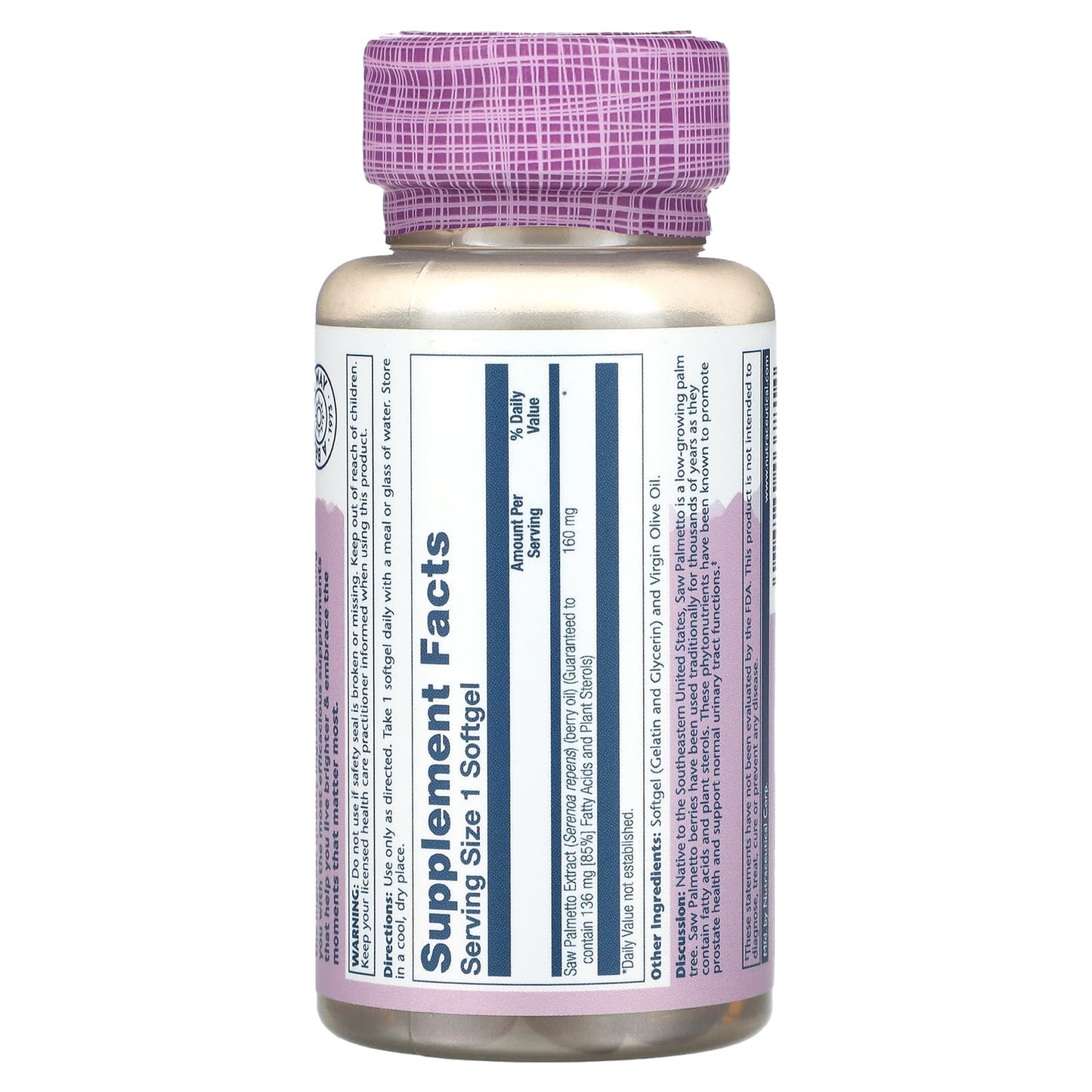 Solaray, Vital Extracts Saw Palmetto, 160 mg, 30 Softgels - Image 2