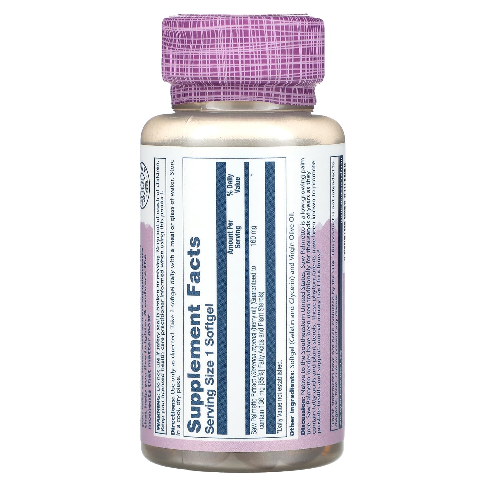 Solaray, Vital Extracts Saw Palmetto, 160 mg, 30 Softgels - Image 2