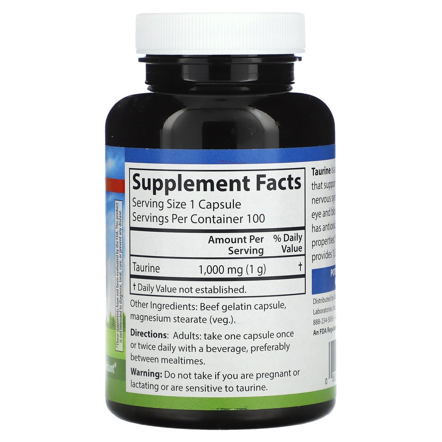Carlson Taurine 1000mg, 100 Capsules for Heart & Nervous System Health - Image 2