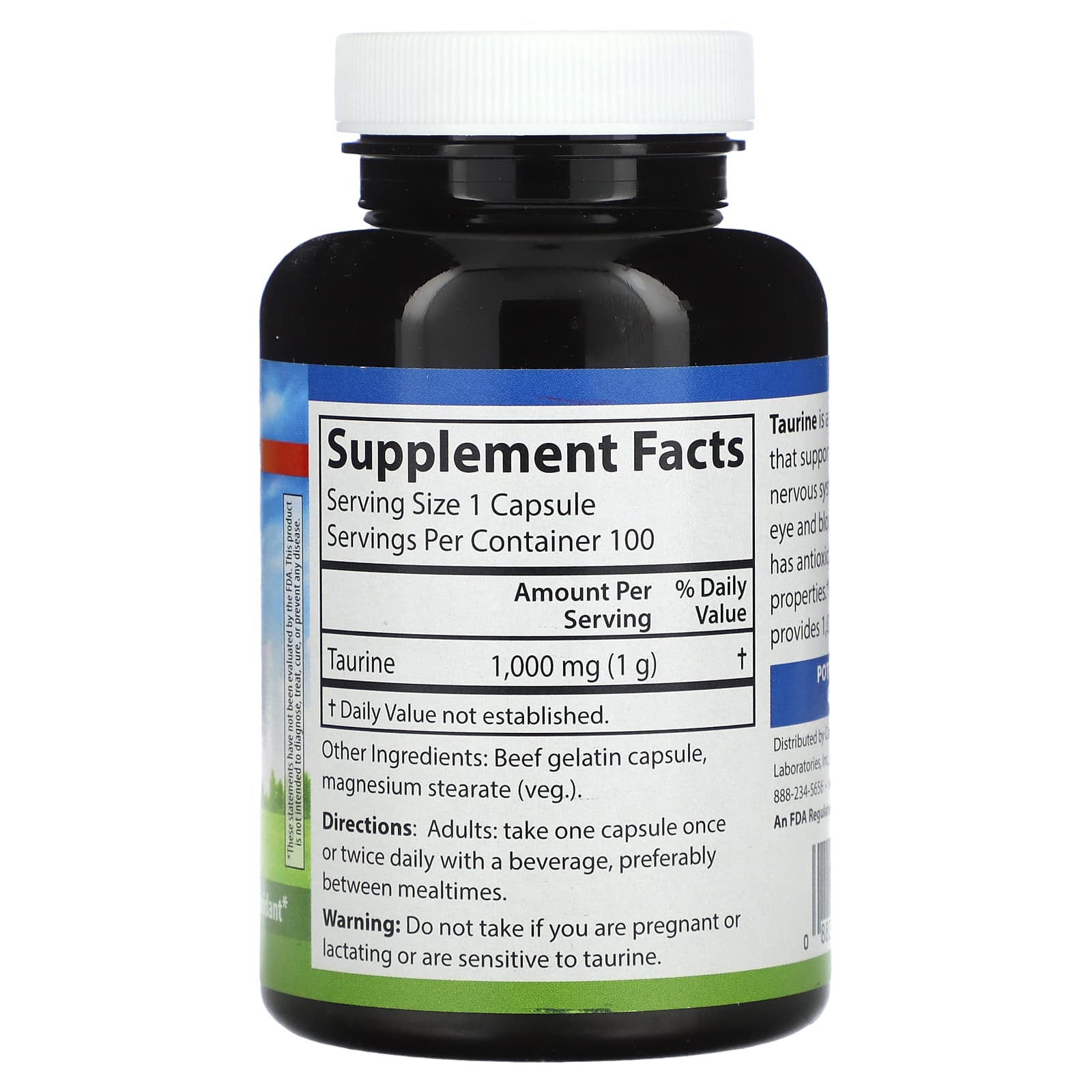 Carlson Taurine 1000mg, 100 Capsules for Heart & Nervous System Health - Image 2