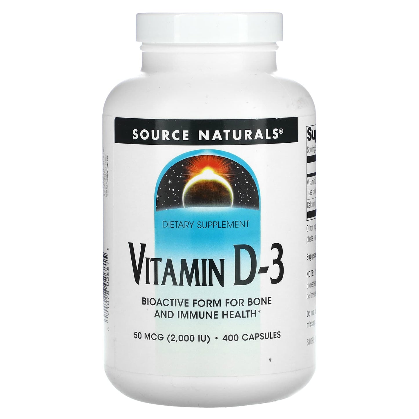 Source Naturals, Vitamin D-3, 50 mcg (2,000 IU), 400 Capsules - Image 1