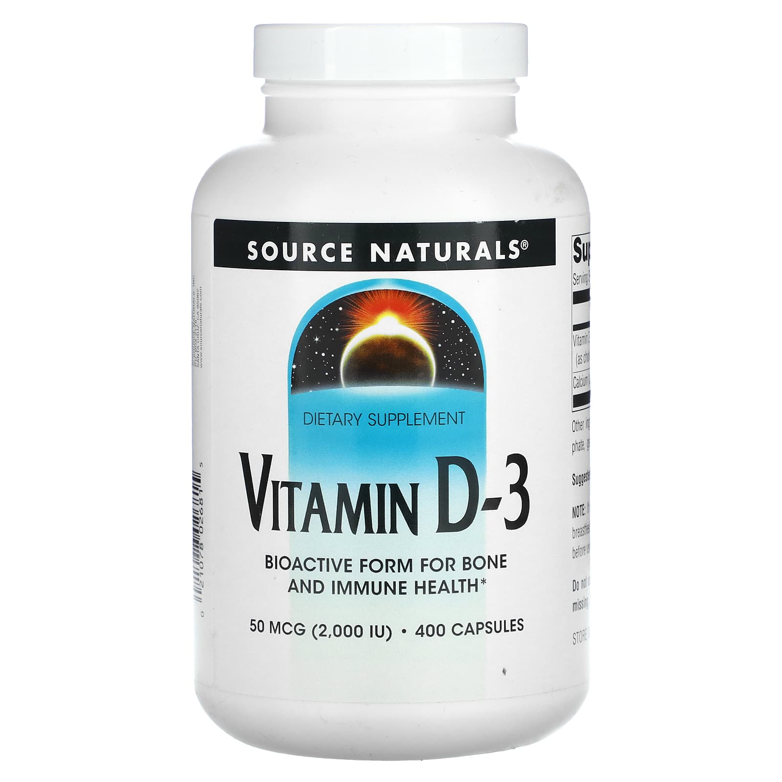 Source Naturals, Vitamin D-3, 50 mcg (2,000 IU), 400 Capsules - Image 1