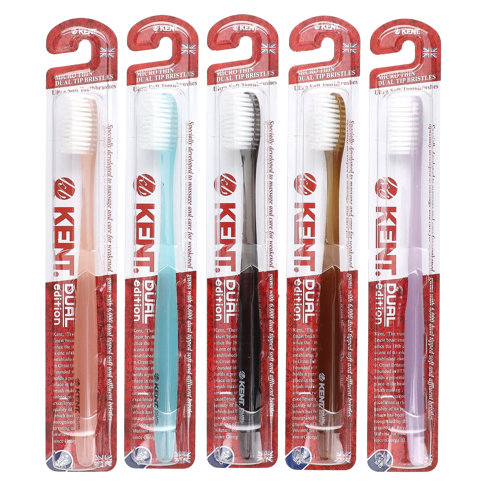 Kent, Ultra Soft Toothbrushes, Dual Edition, 5 Toothbrushes - Image 1