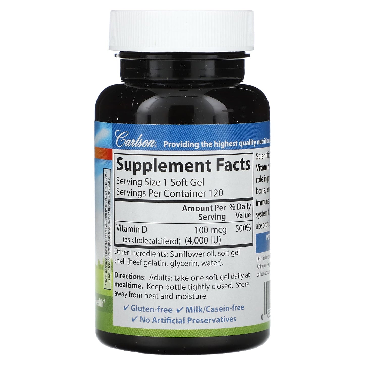 Boost Your Vitamin D3 Levels with Carlson's 4000 IU Soft Gels - Image 2