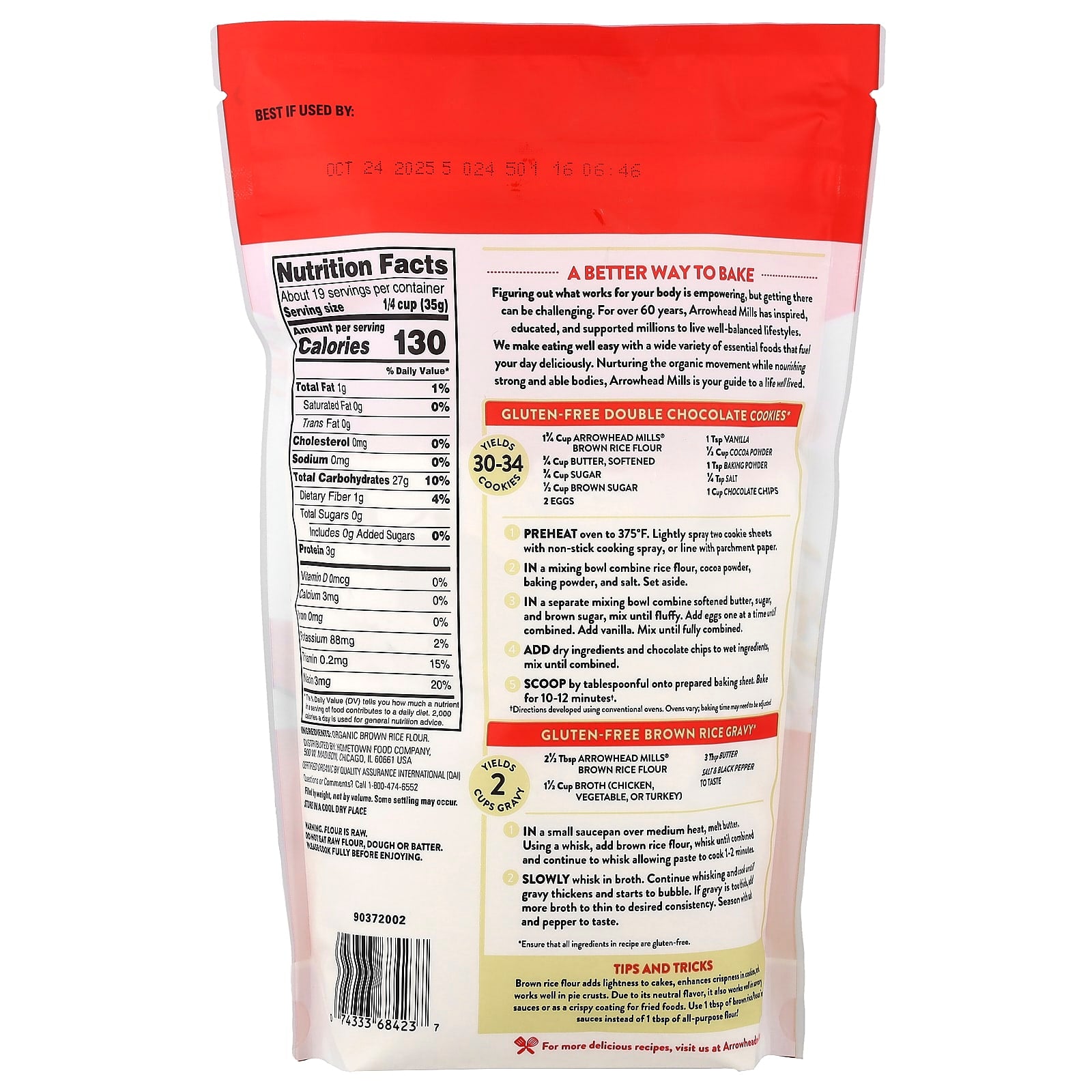 Organic Brown Rice Flour by Arrowhead Mills, 24 oz, Gluten Free - Image 2