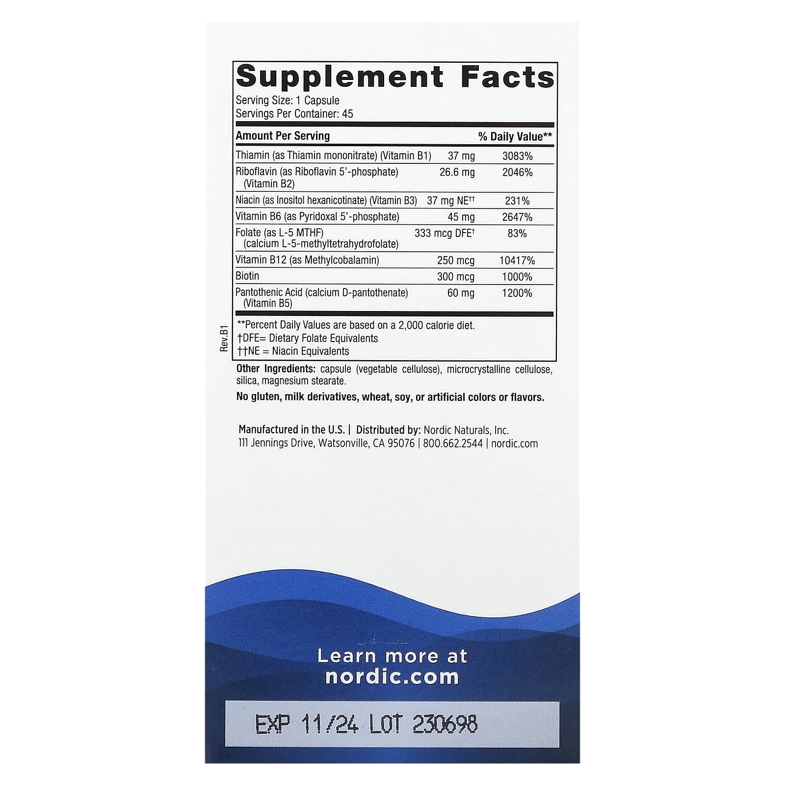 Nordic Naturals, Vitamin B Complex, 45 Capsules - Image 2