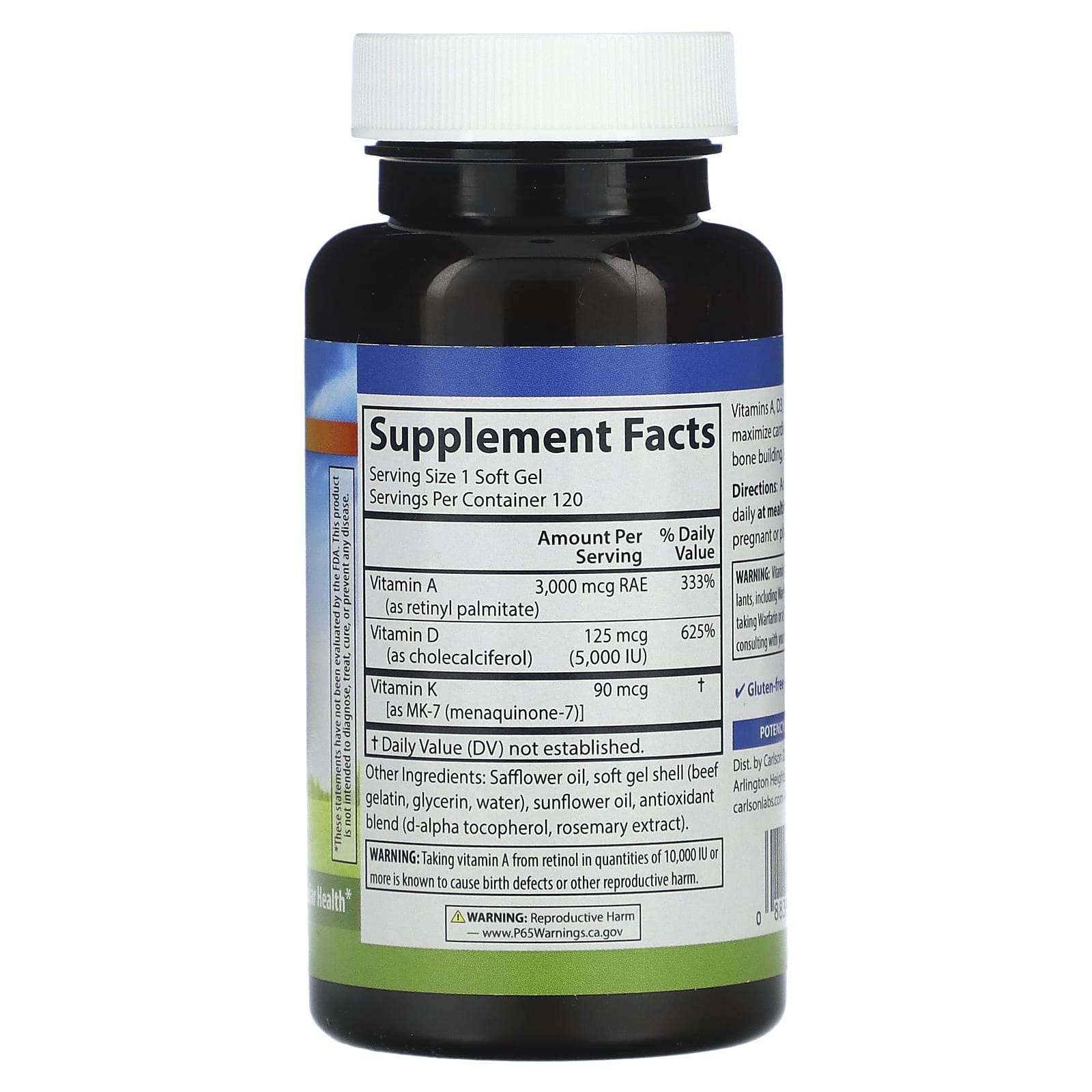 Carlson Vitamin A, D3, K2 Softgels for Immune & Bone Support - Image 2