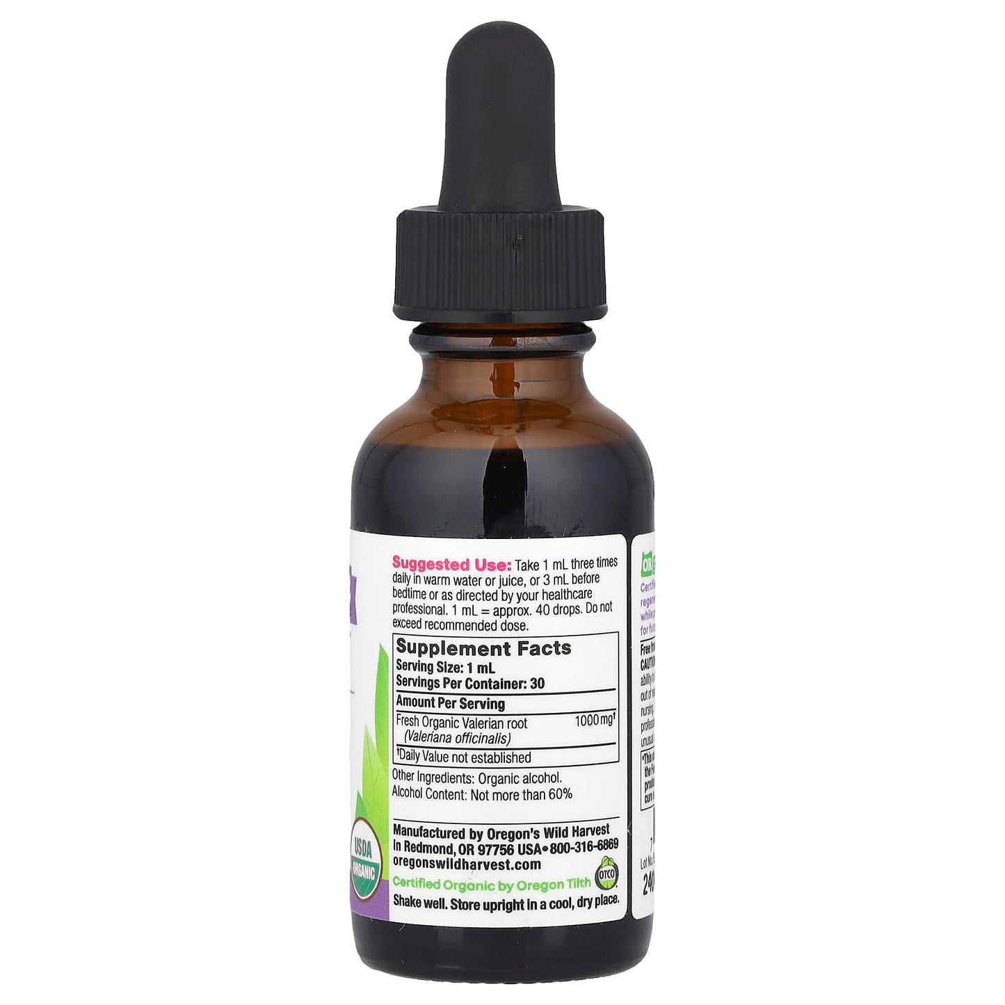 Oregon's Wild Harvest, Organic Valerian Extract, 1 fl oz (30 ml) (1,000 mg per Serving) - Image 2