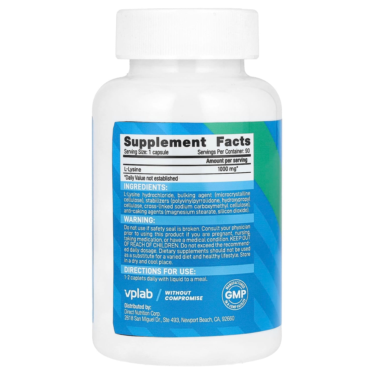 Vplab, L-Lysine, 1,000 mg, 90 Caplets - Image 2