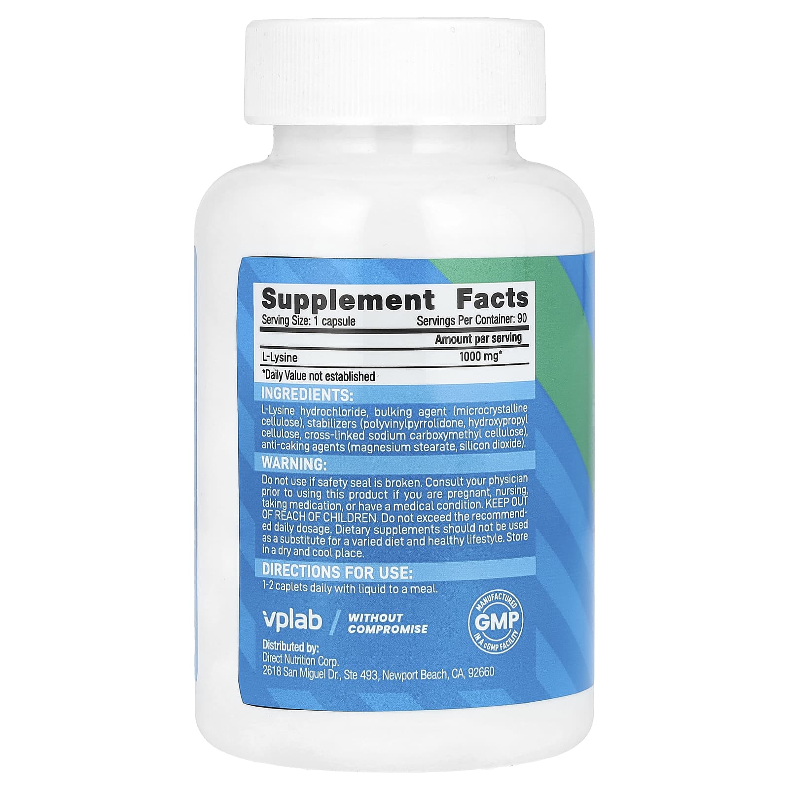 Vplab, L-Lysine, 1,000 mg, 90 Caplets - Image 2