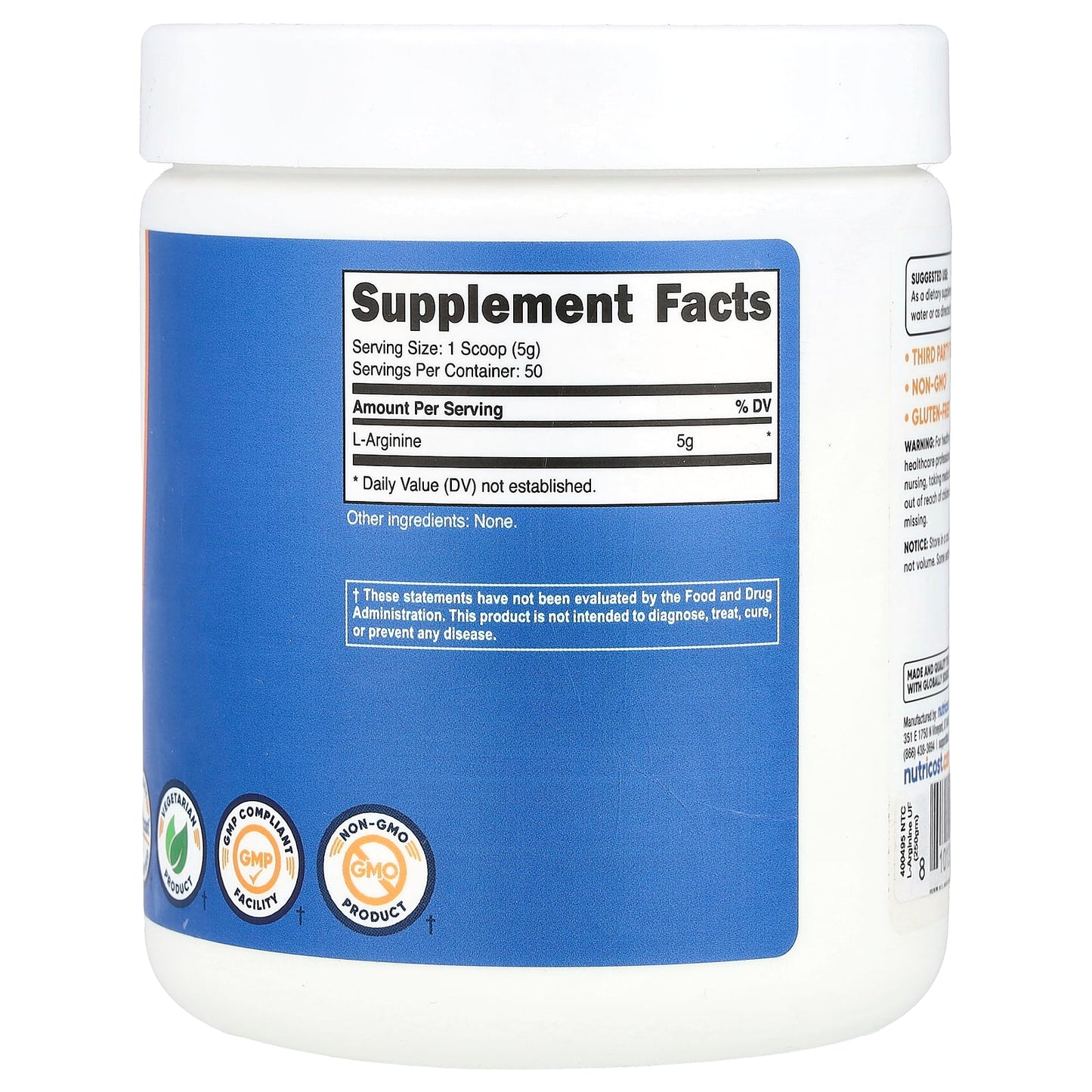 Nutricost, L-Arginine, Unflavored, 8.9 oz (250 g) - Image 2
