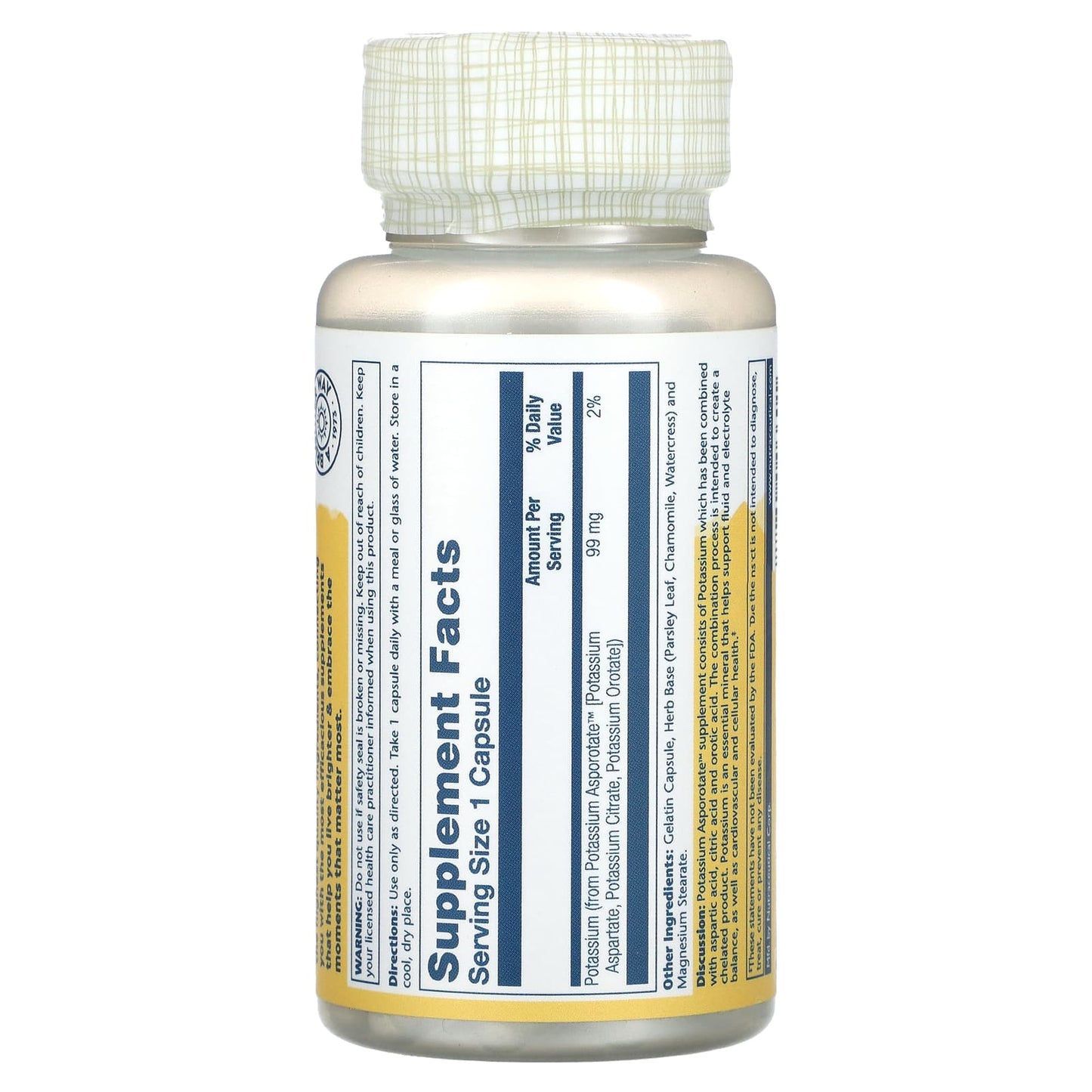 Solaray, Potassium Asporotate, 99 mg, 100 Capsules - Image 2