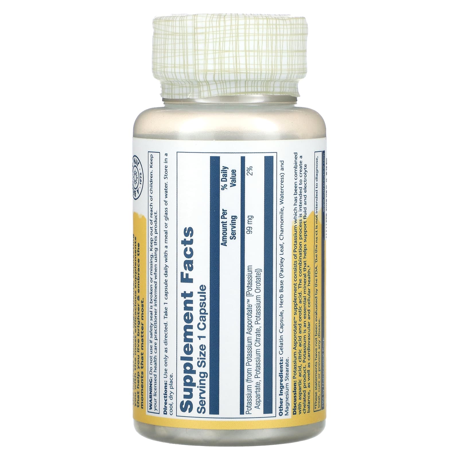 Solaray, Potassium Asporotate, 99 mg, 100 Capsules - Image 2