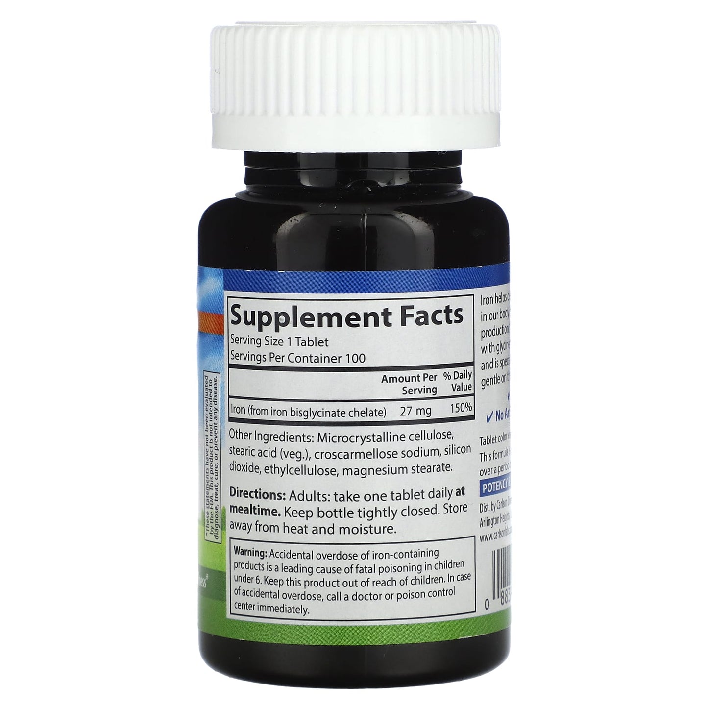Carlson Chelated Iron Supplement, Gentle on Stomach, 100 Tablets - Image 2
