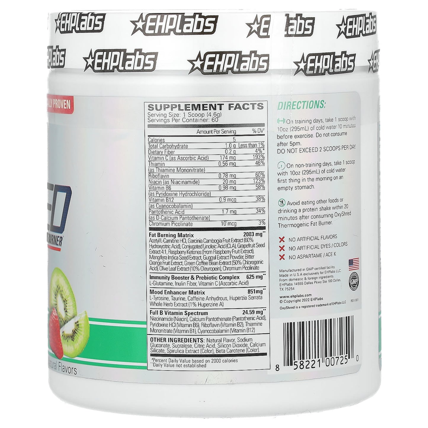 EHPlabs OxyShred Thermogenic Fat Burner, Kiwi Strawberry, 276g - Image 2