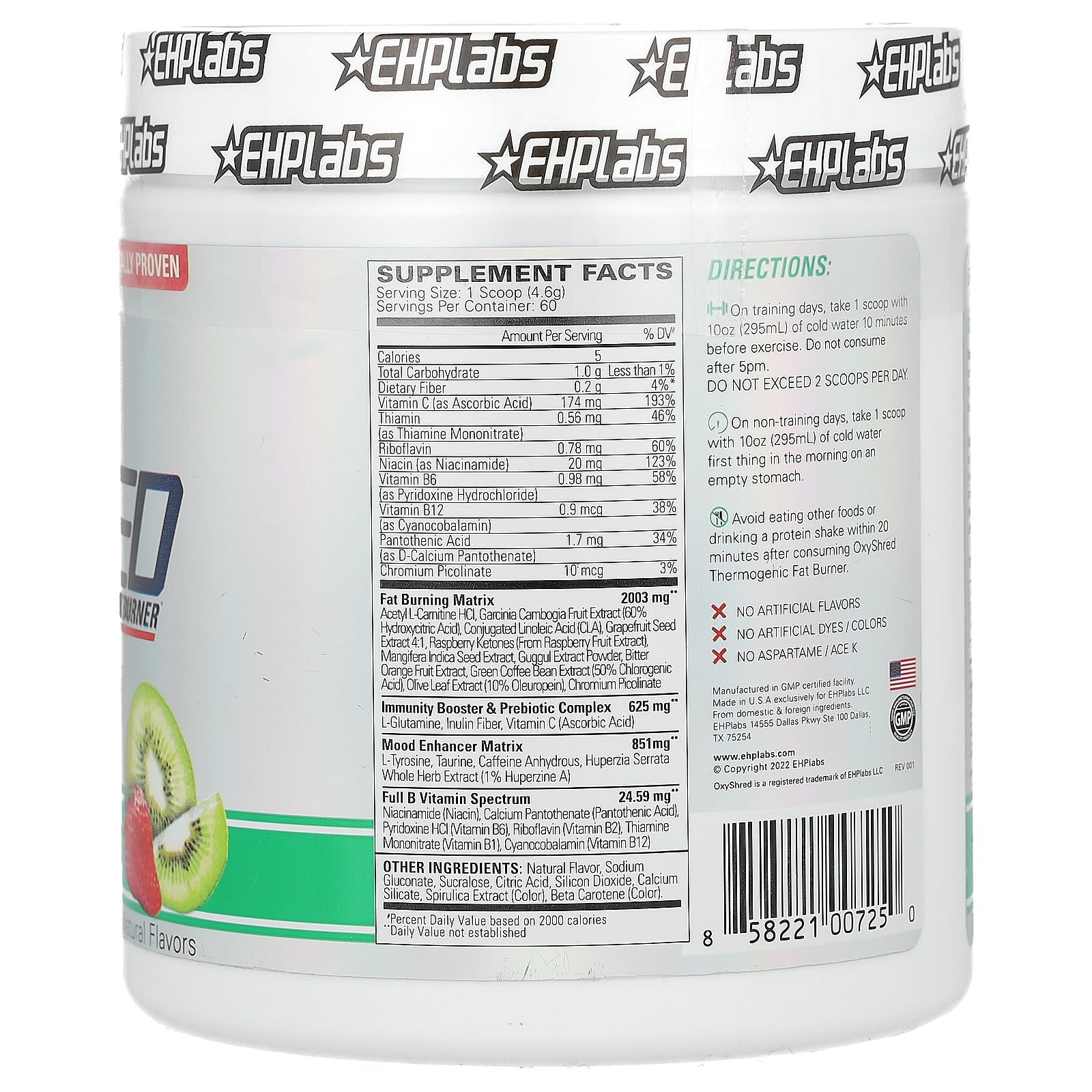EHPlabs OxyShred Thermogenic Fat Burner, Kiwi Strawberry, 276g - Image 2
