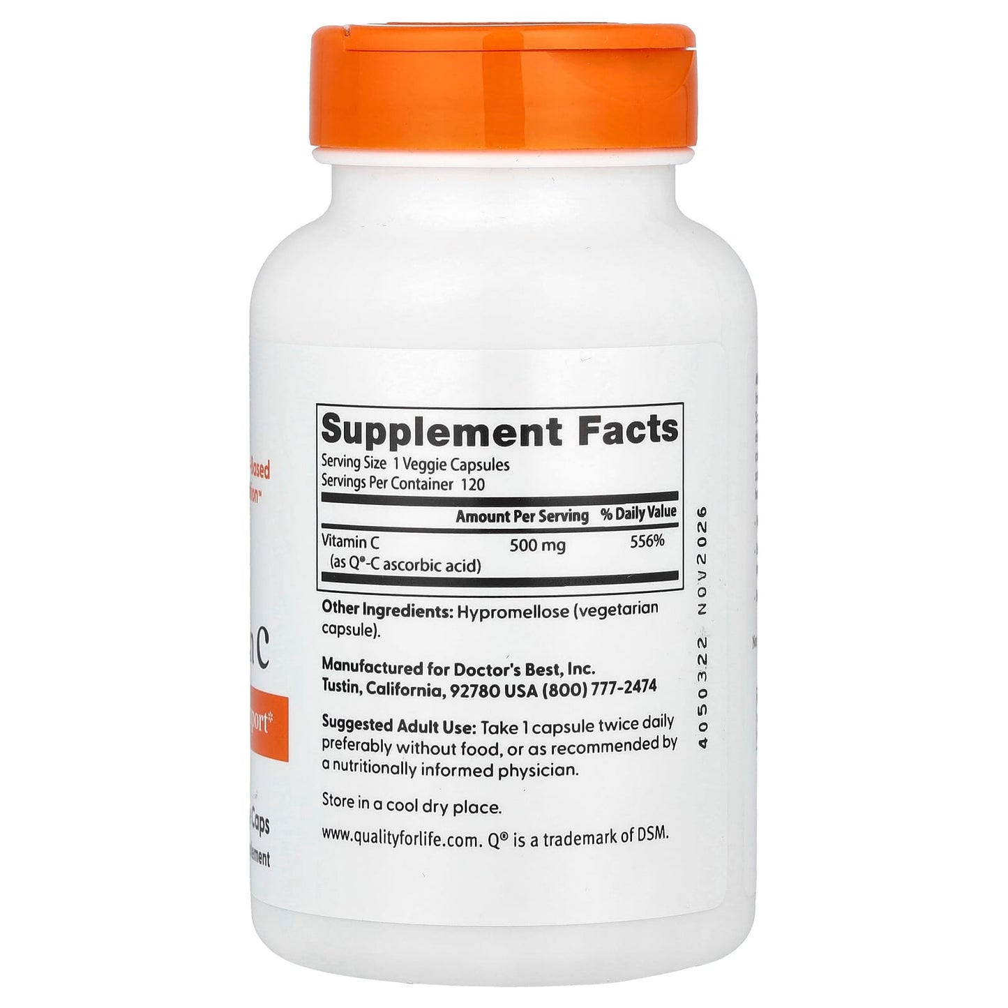 Boost Immune System with Doctor's Best Vitamin C 500mg 120 Veggie Caps - Image 2