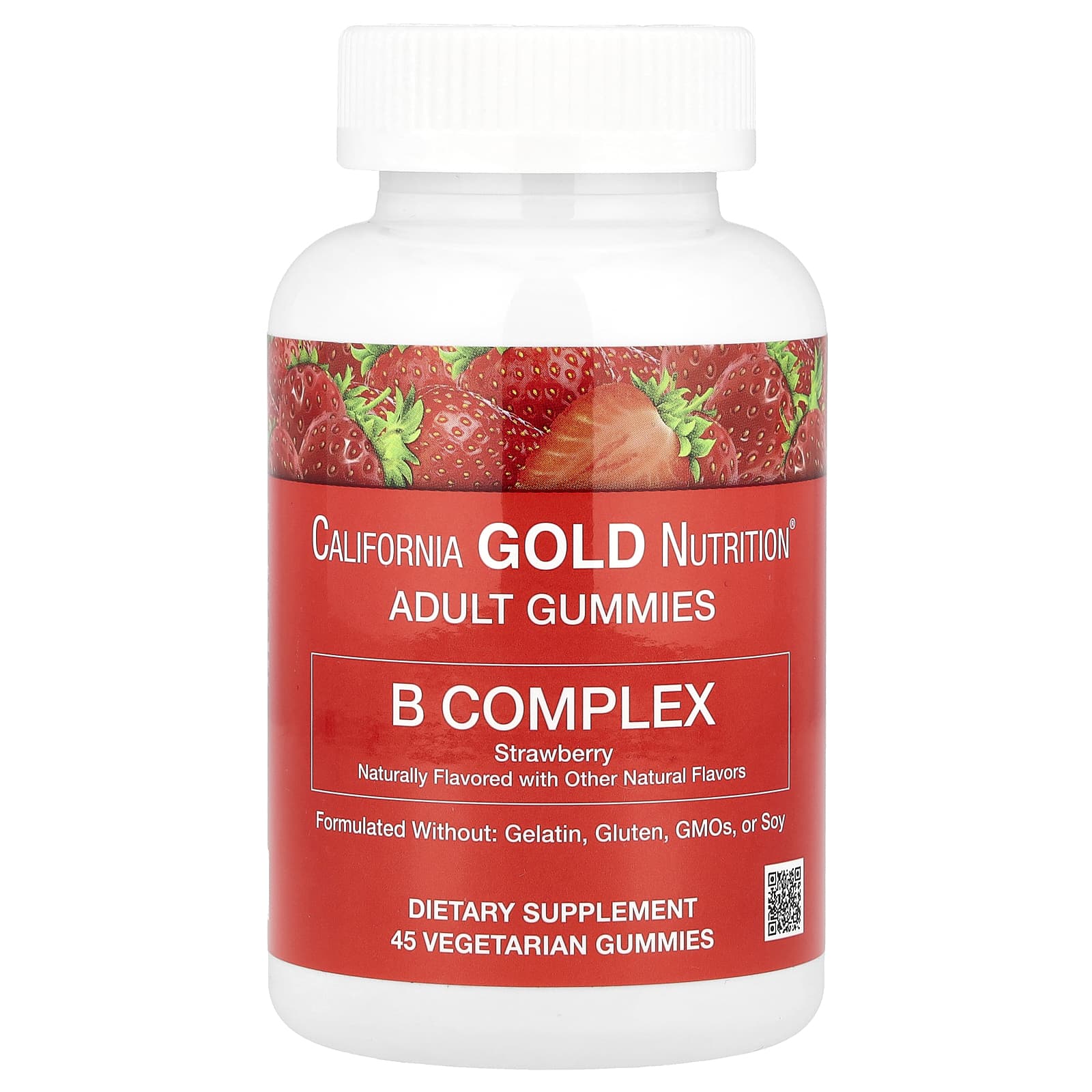 California Gold Nutrition - B Complex Gummies with Vitamins B6 & B12, Folate, Biotin - 45 Strawberry Gummies - Image 1