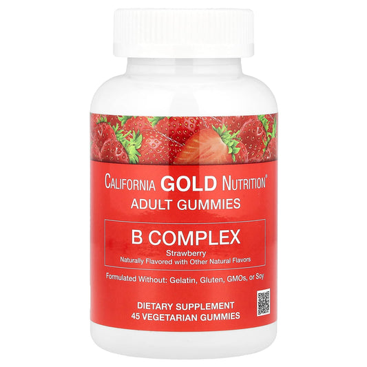 California Gold Nutrition - B Complex Gummies with Vitamins B6 & B12, Folate, Biotin - 45 Strawberry Gummies - Image 1